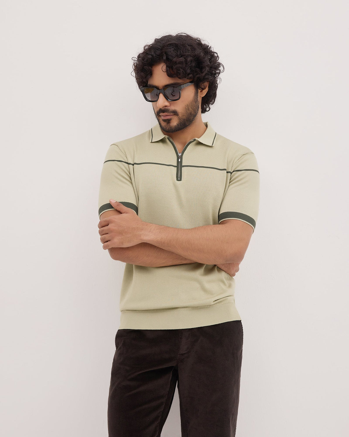 Dull Green Textured Polo - Licia