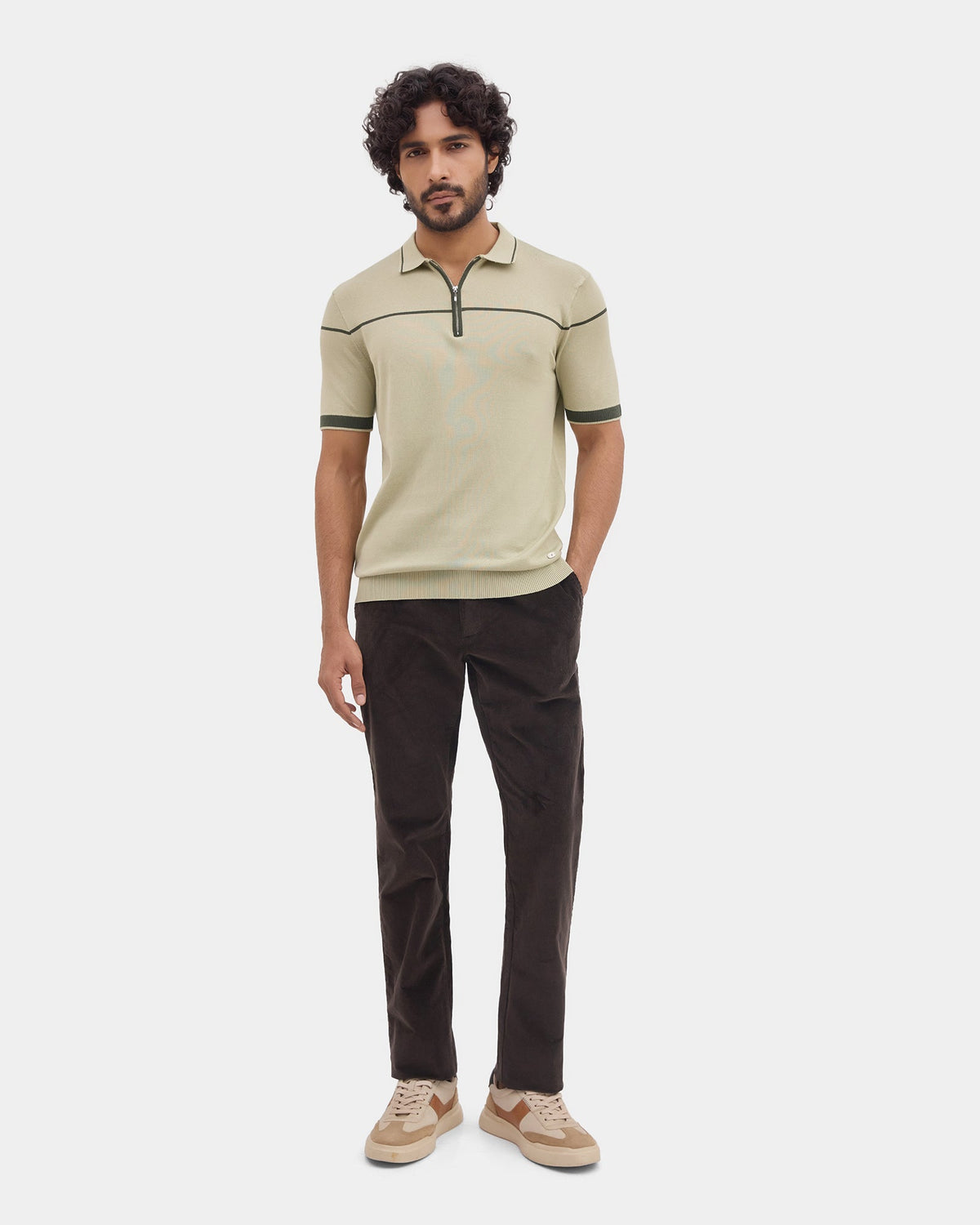 Dull Green Textured Polo - Licia