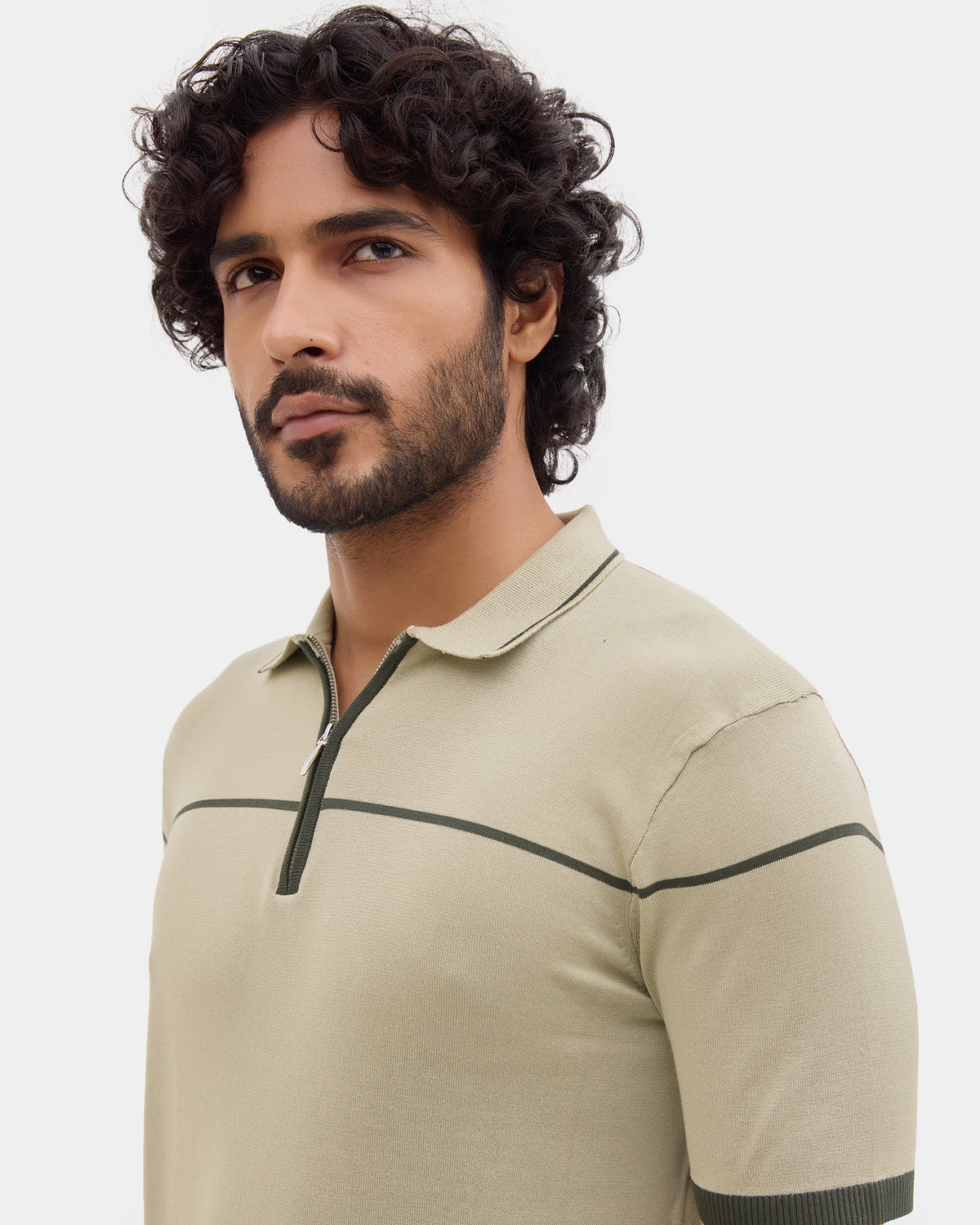 Dull Green Textured Polo - Licia