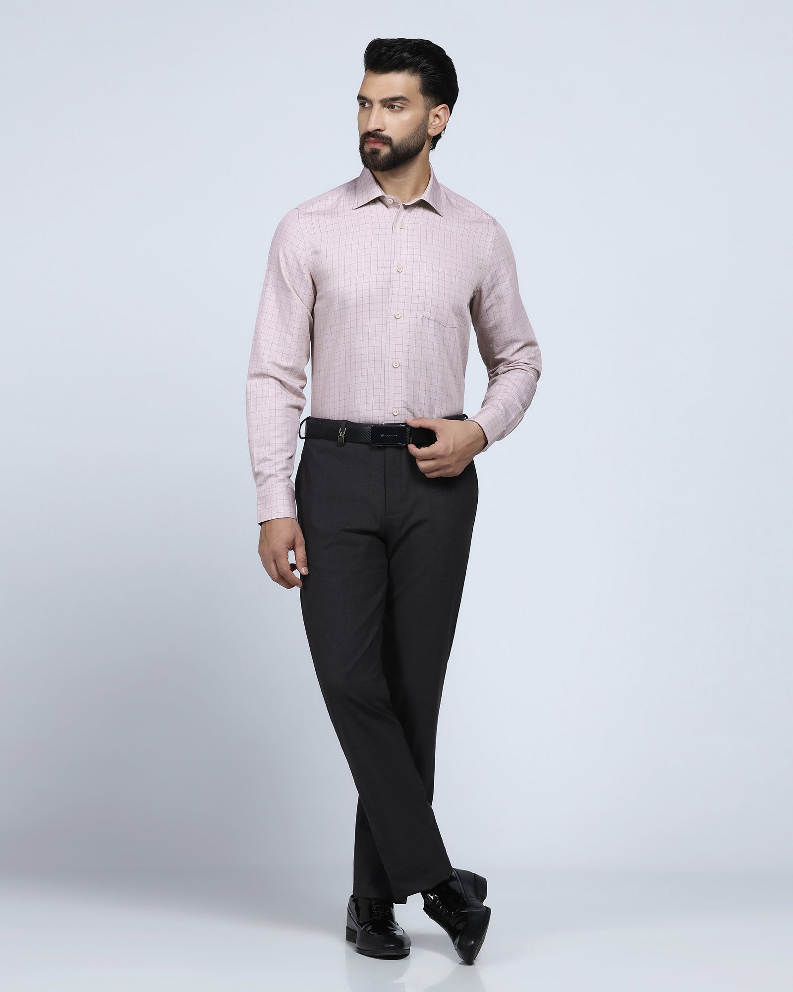 Dusty Pink Linen Check Shirt - Kayson