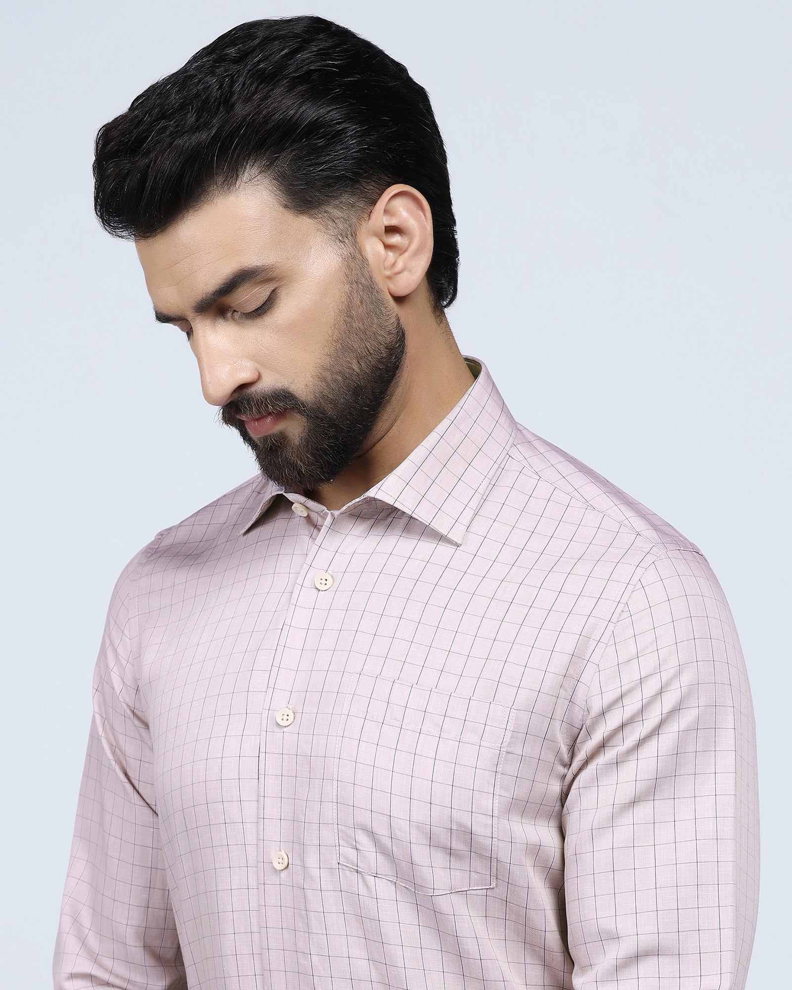 Dusty Pink Linen Check Shirt - Kayson