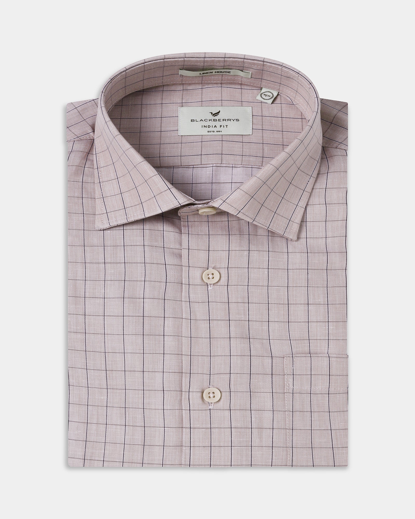 Dusty Pink Linen Check Shirt - Kayson