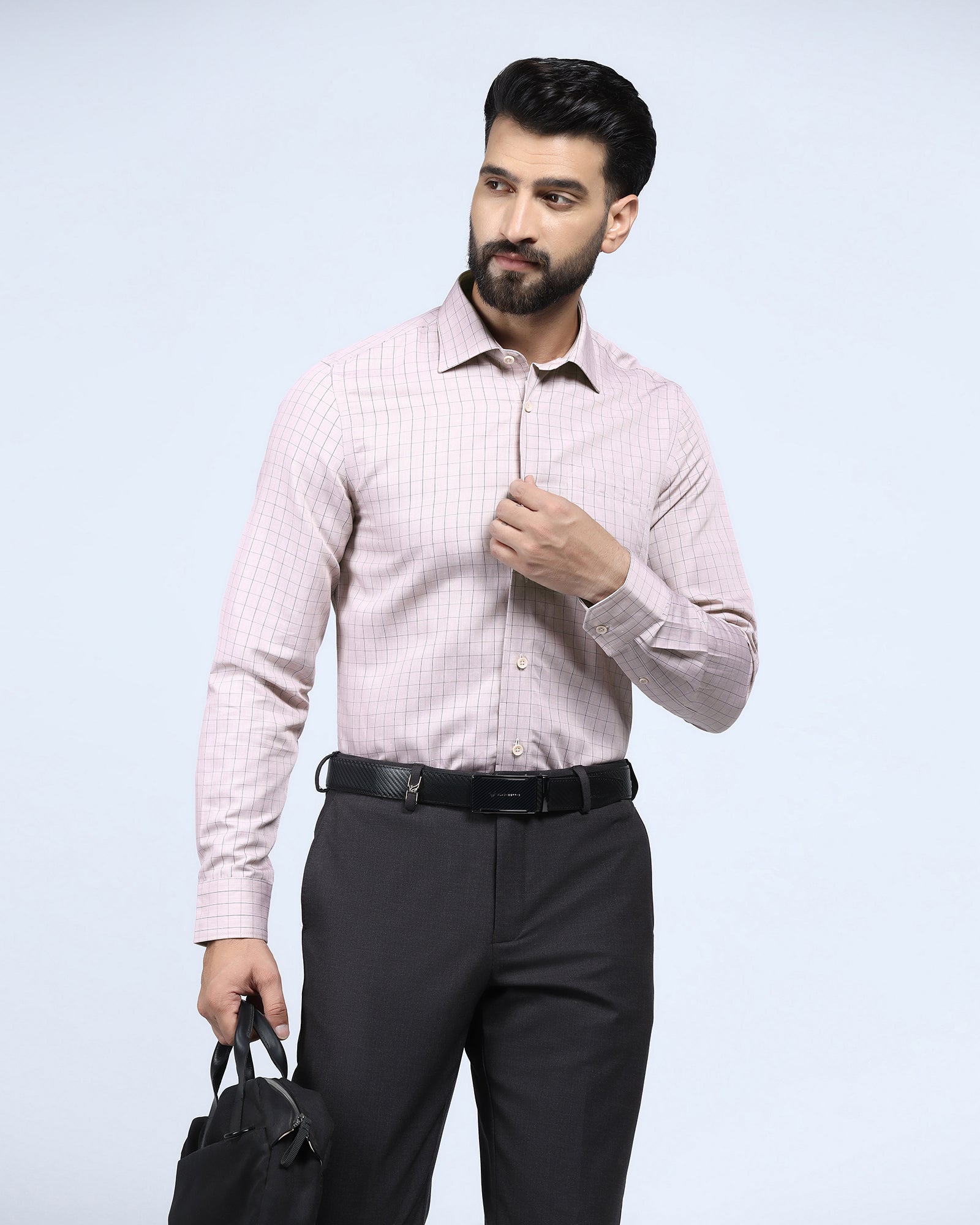 Dusty Pink Linen Check Shirt - Kayson