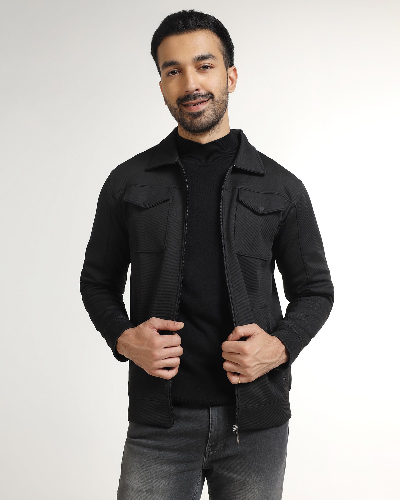 LONG SLEEVE SLIM FIT STRUCTURE SWEAT-SHIRT