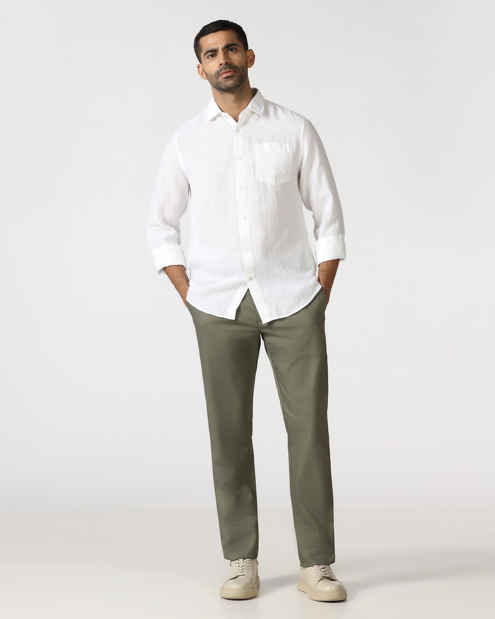 White Linen Solid Shirt - Almer