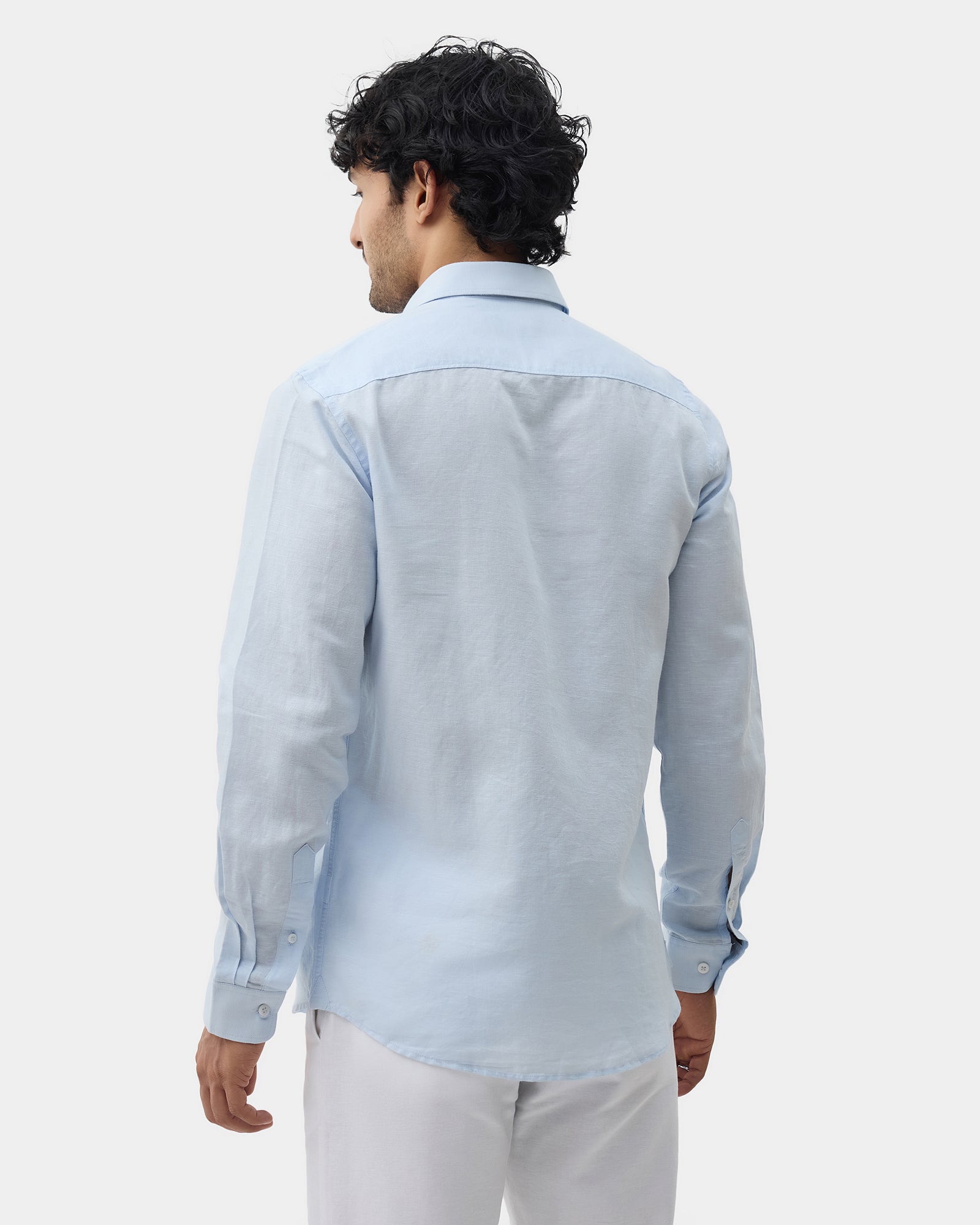 Sky Blue Linen Solid Shirt - Cleo
