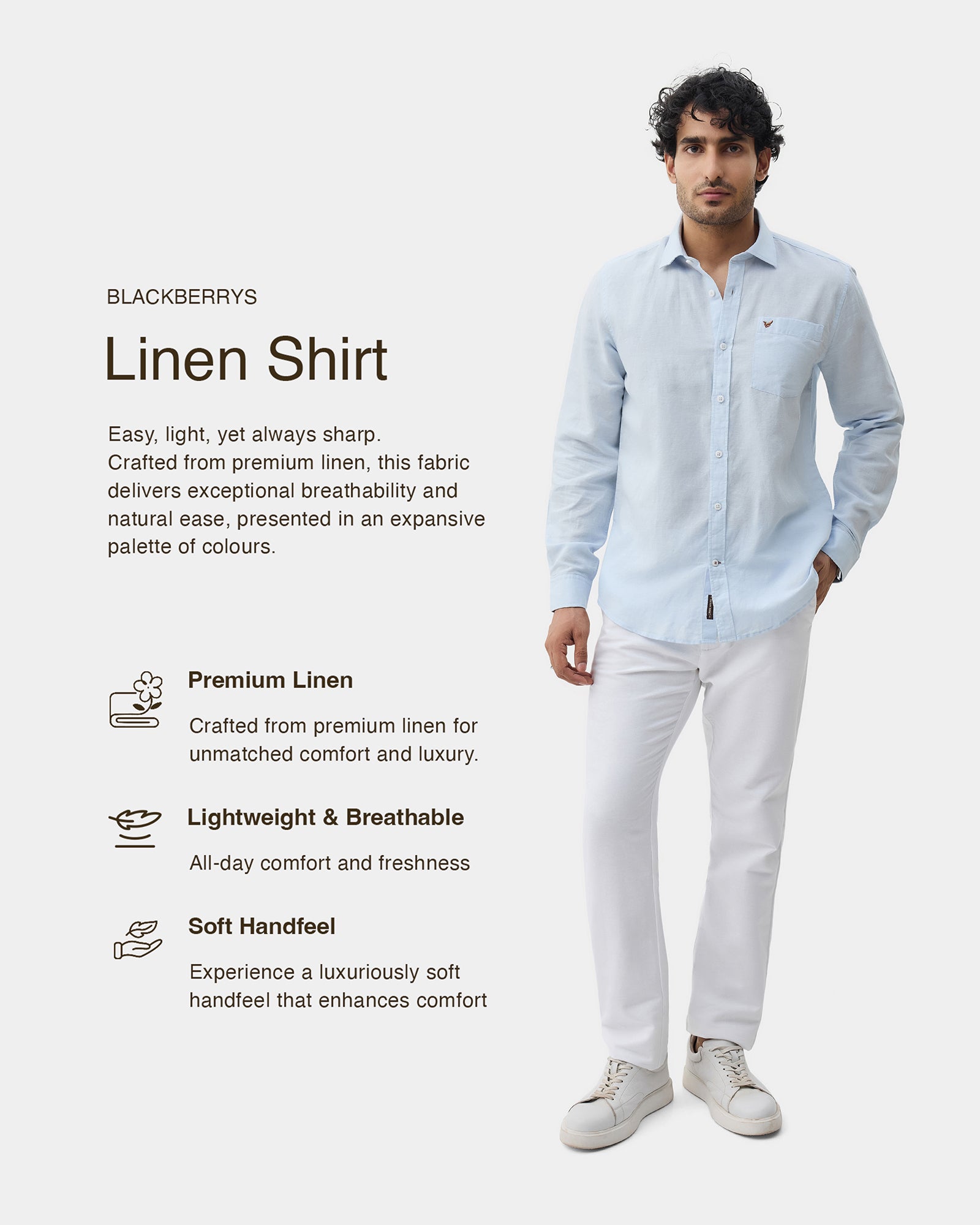 Sky Blue Linen Solid Shirt - Cleo