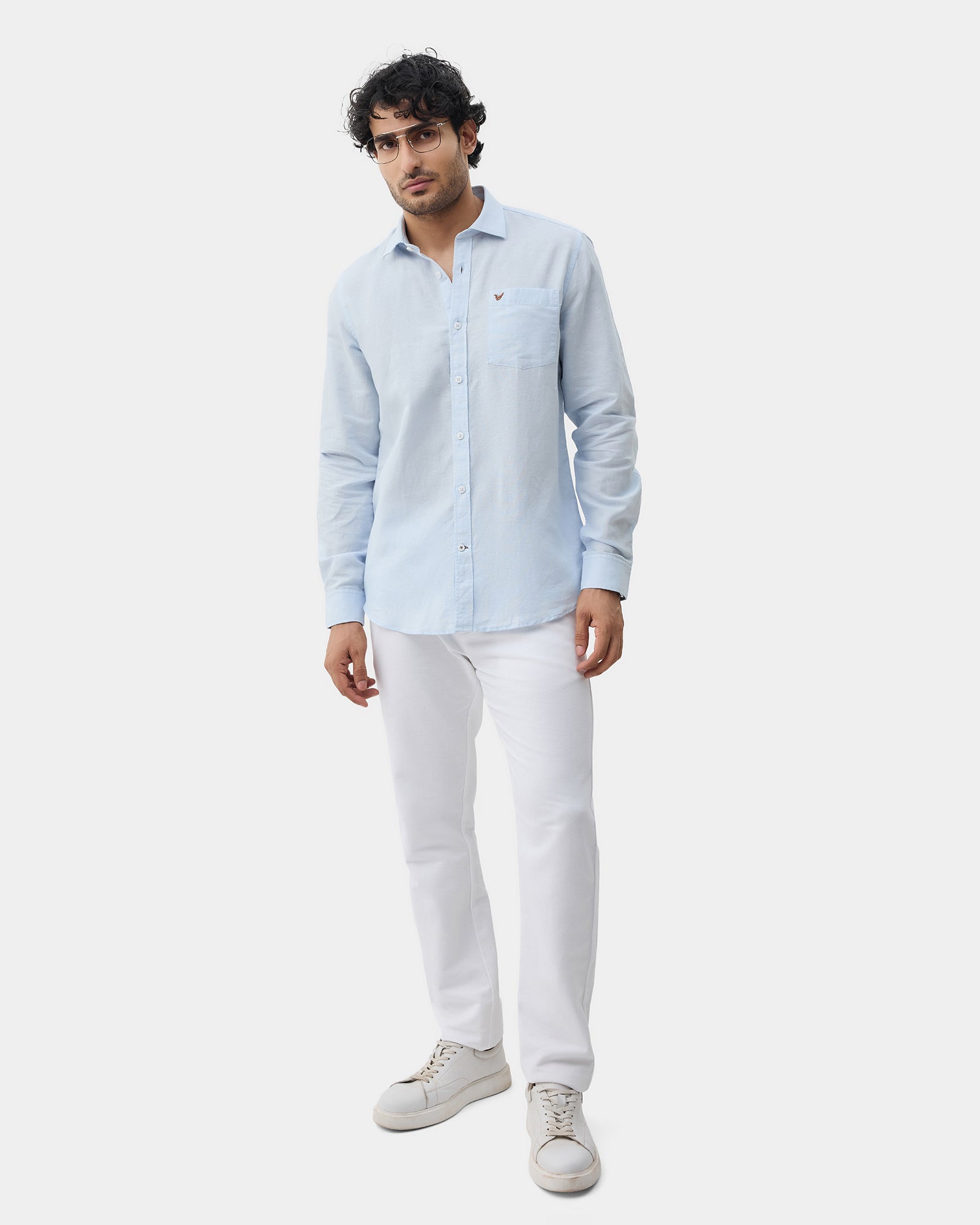 Sky Blue Linen Solid Shirt - Cleo