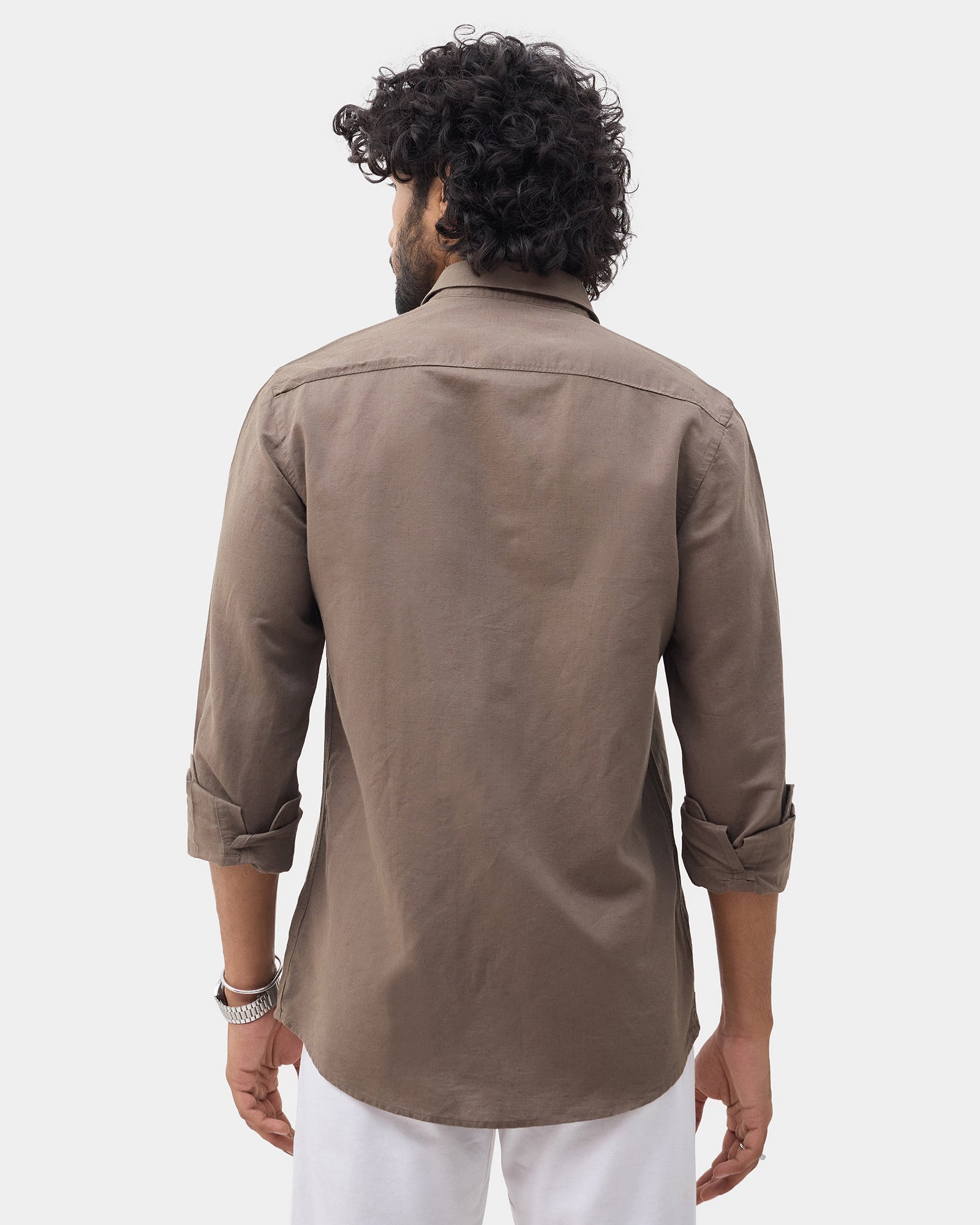 Brown Linen Solid Shirt - Cleo