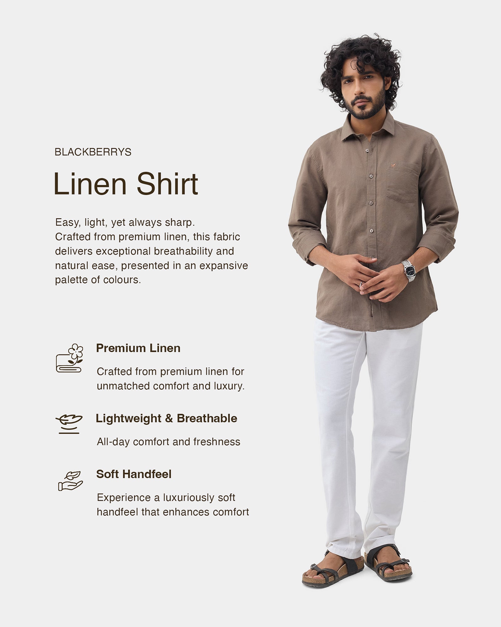 Brown Linen Solid Shirt - Cleo
