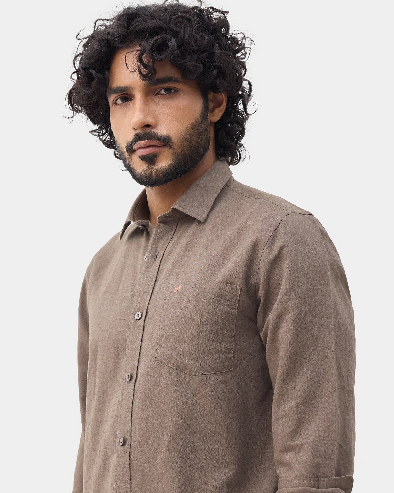 Brown Linen Solid Shirt - Cleo