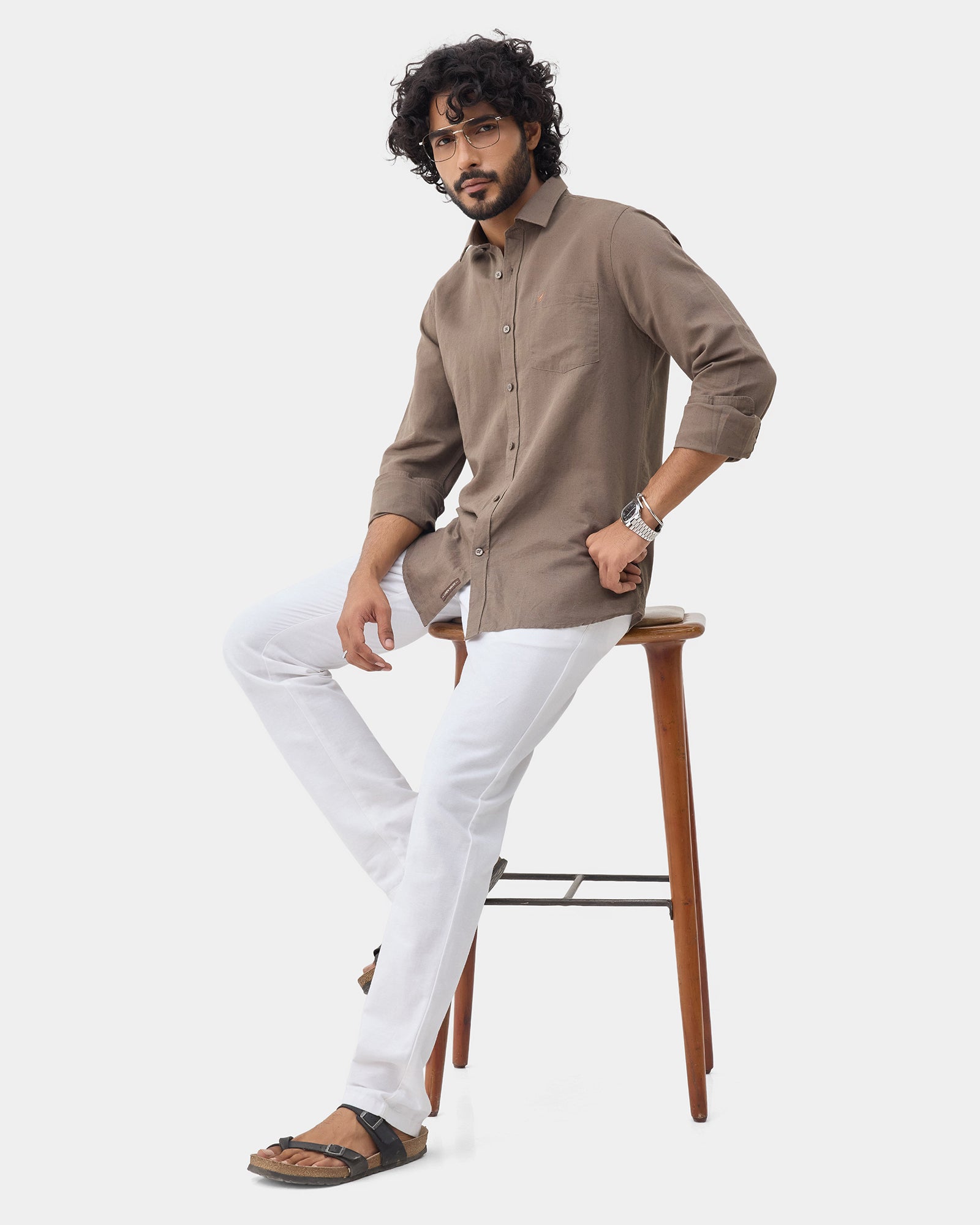Brown Linen Solid Shirt - Cleo