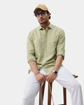 Light Green Linen Solid Shirt - Cleo