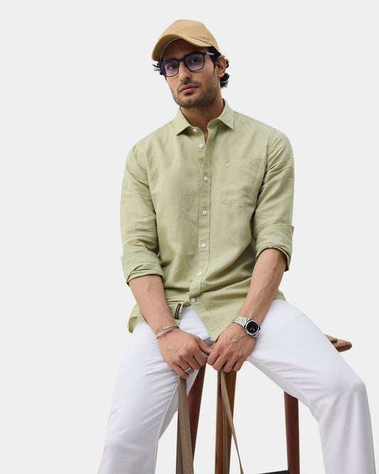 Light Green Linen Solid Shirt - Cleo