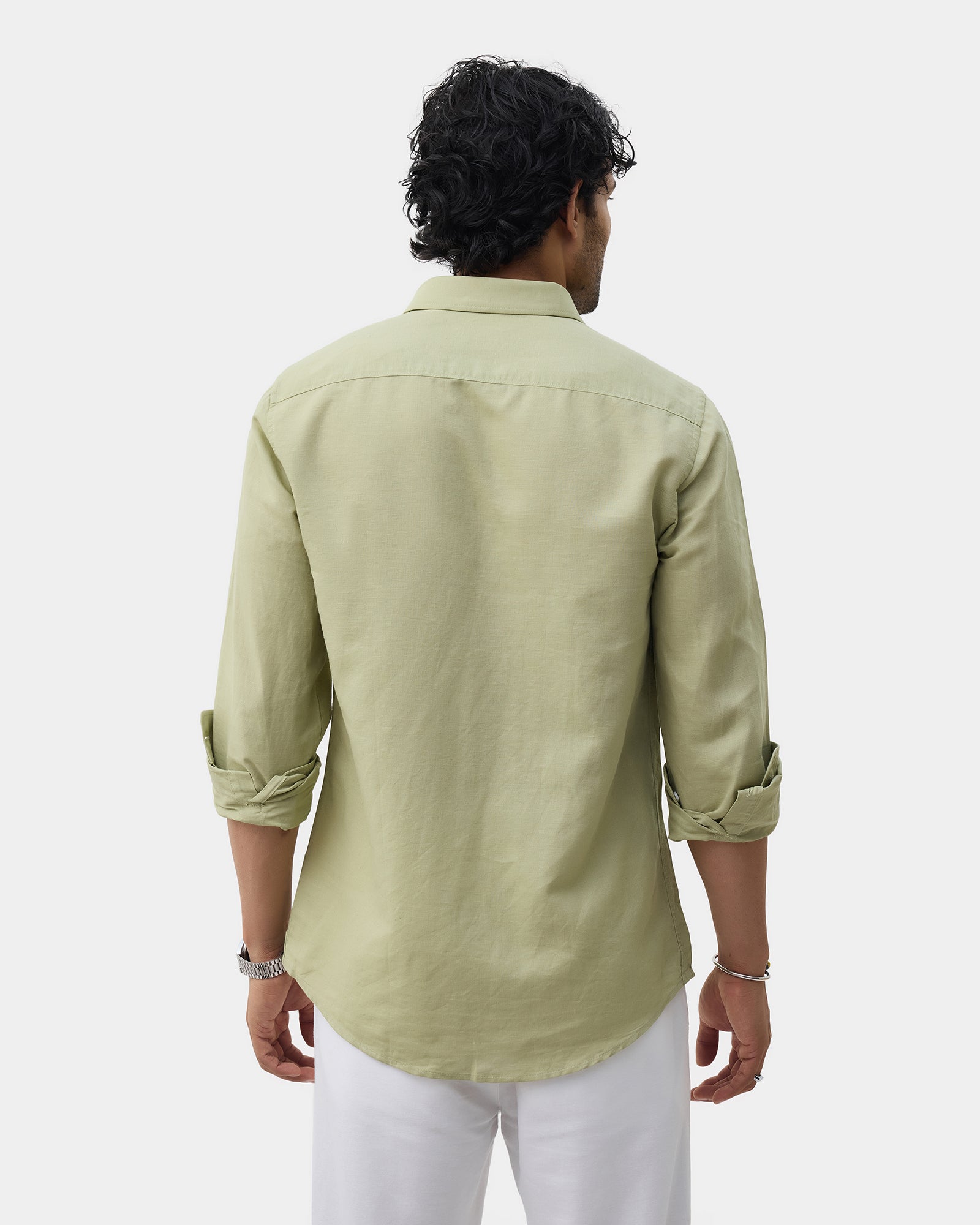 Light Green Linen Solid Shirt - Cleo