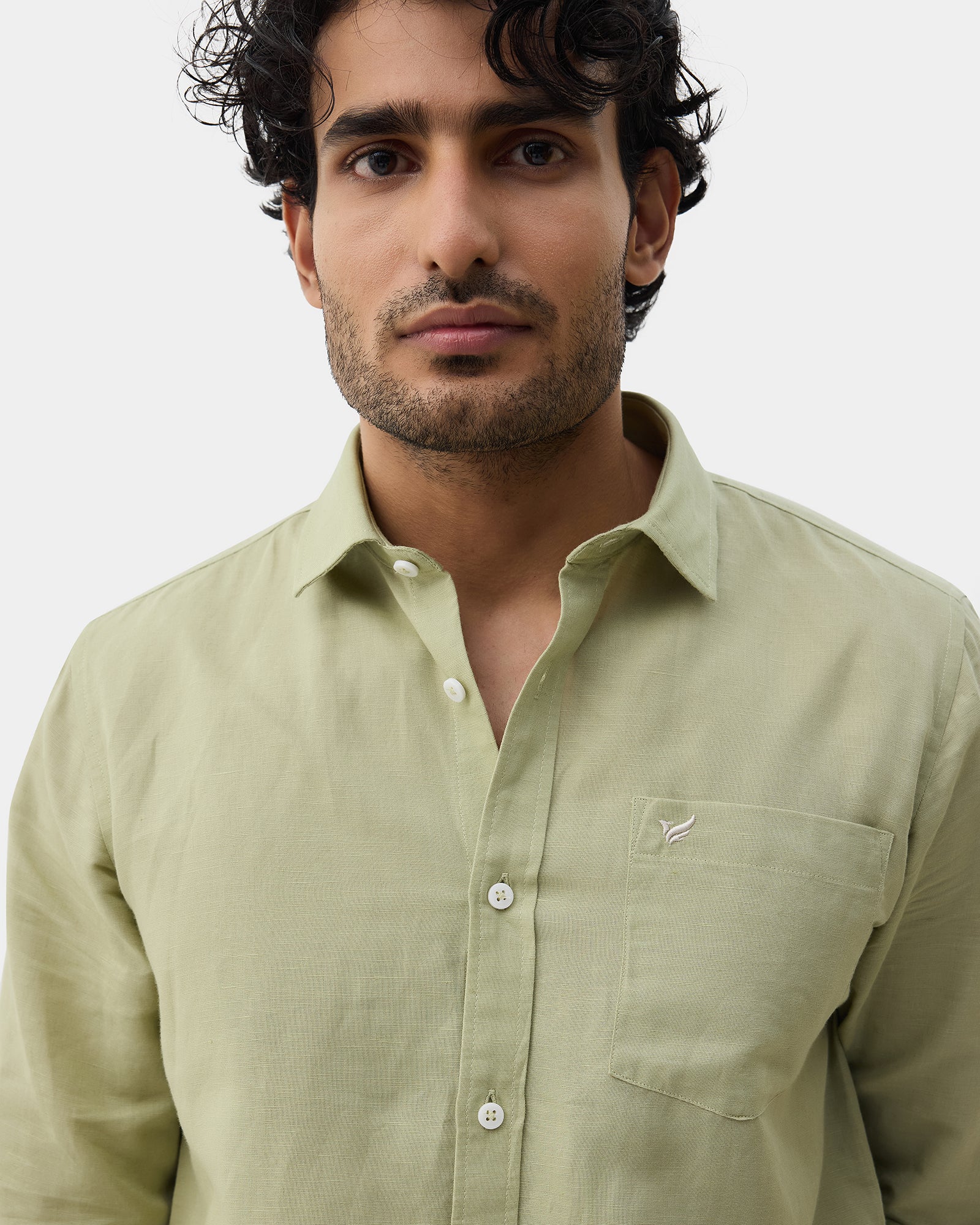 Light Green Linen Solid Shirt - Cleo