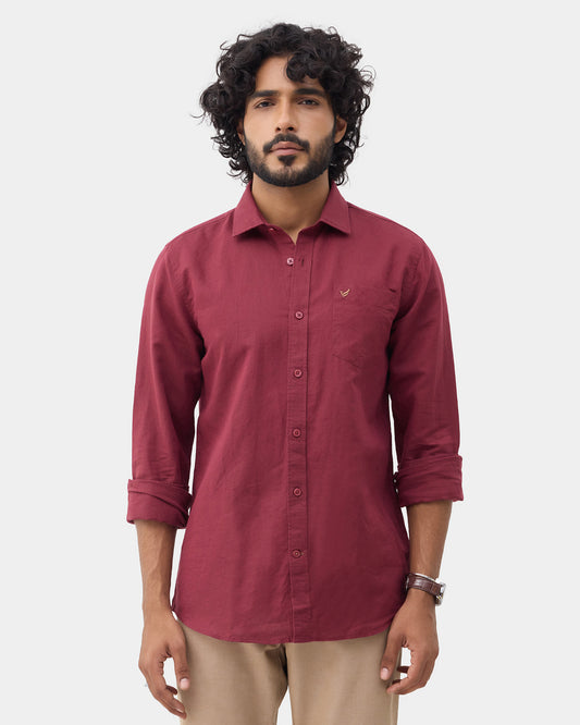 Wine Red Linen Solid Shirt - Cleo