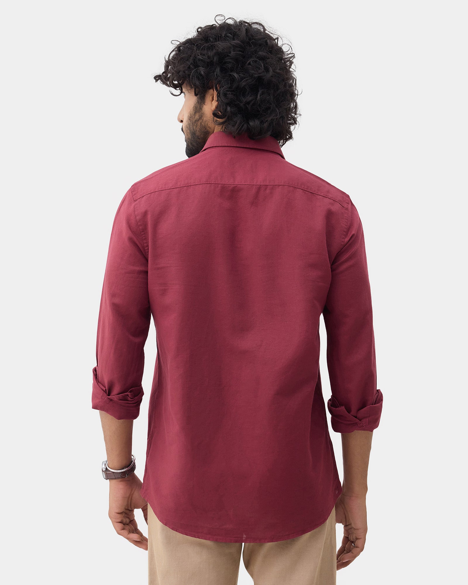 Wine Red Linen Solid Shirt - Cleo