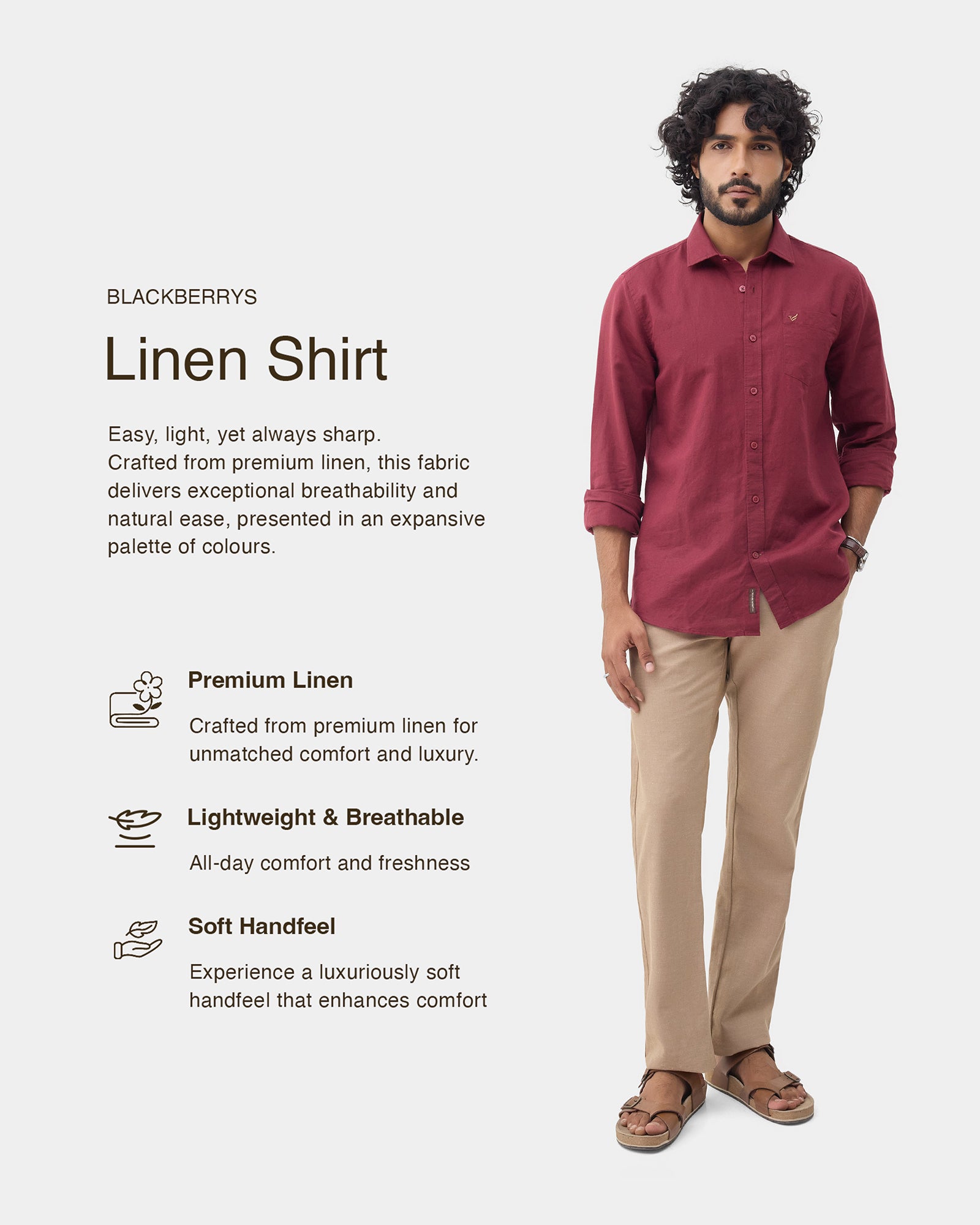 Wine Red Linen Solid Shirt - Cleo