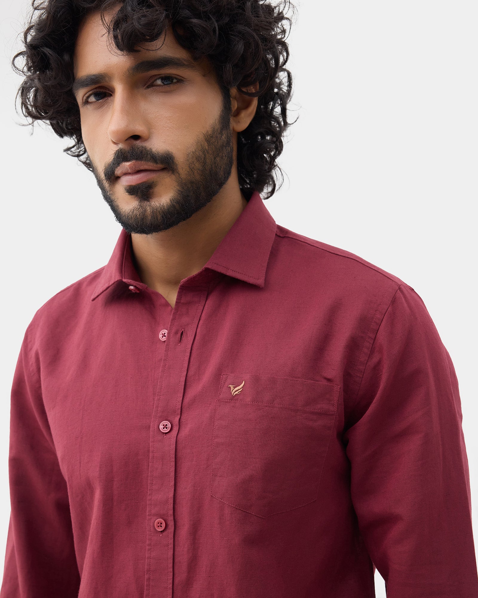 Wine Red Linen Solid Shirt - Cleo