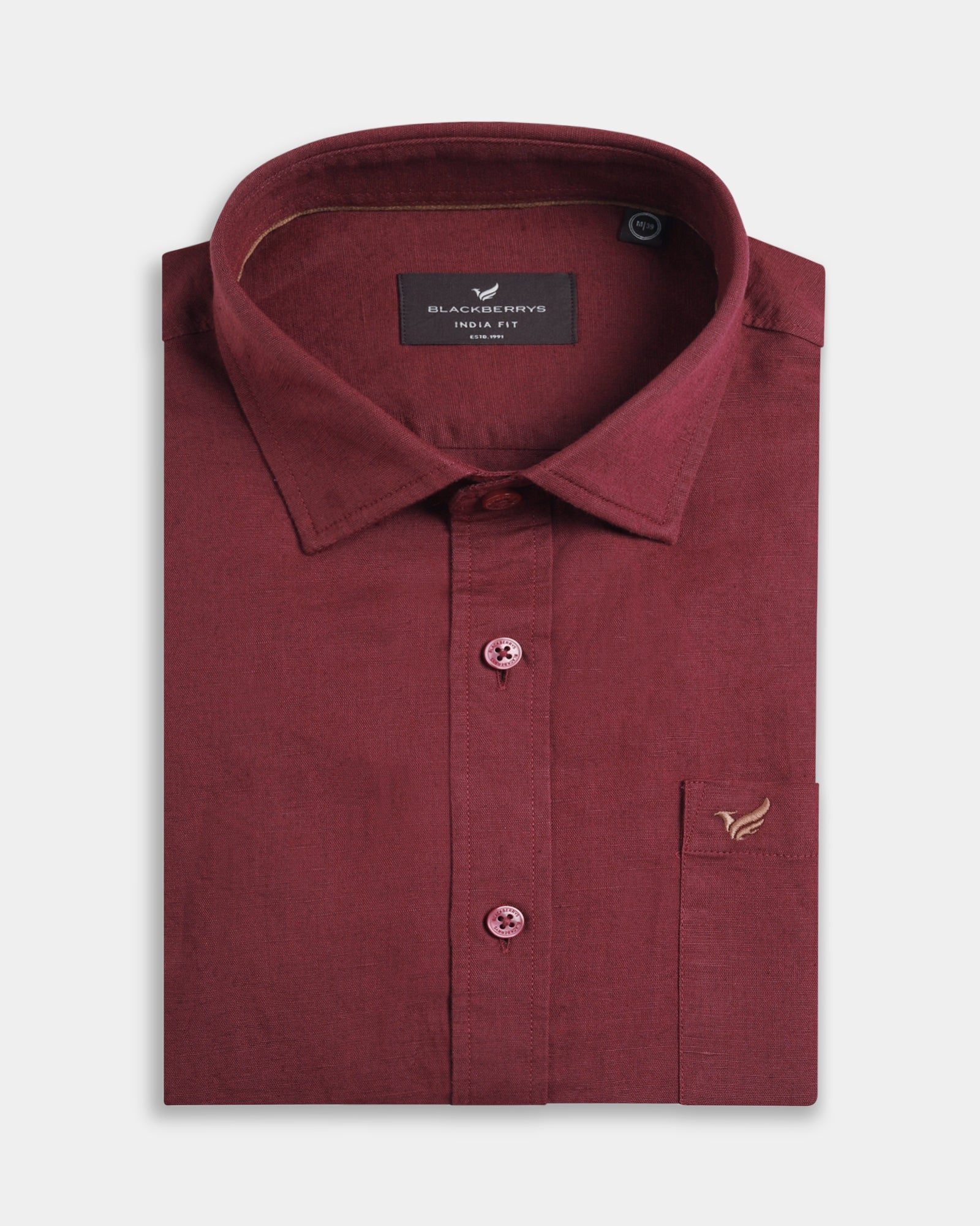 Wine Red Linen Solid Shirt - Cleo