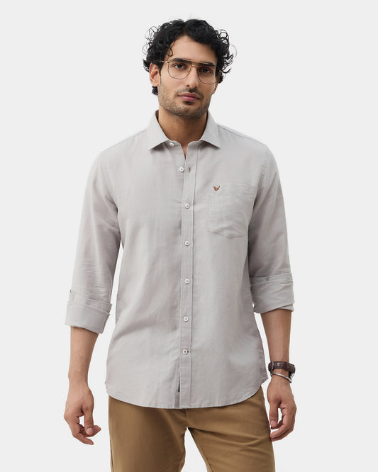 Light Grey Linen Solid Shirt - Cleo