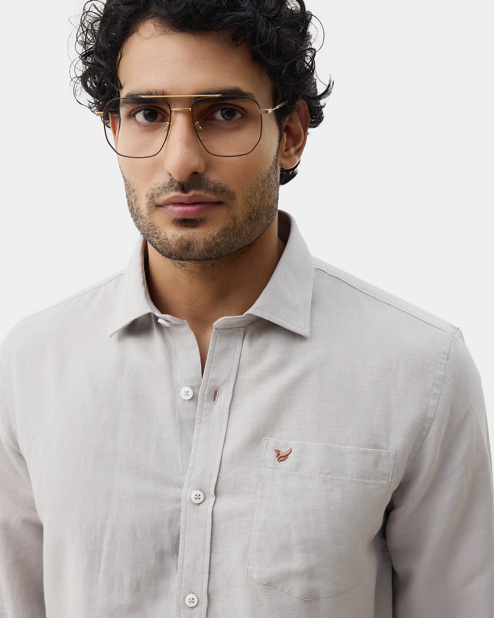Light Grey Linen Solid Shirt - Cleo