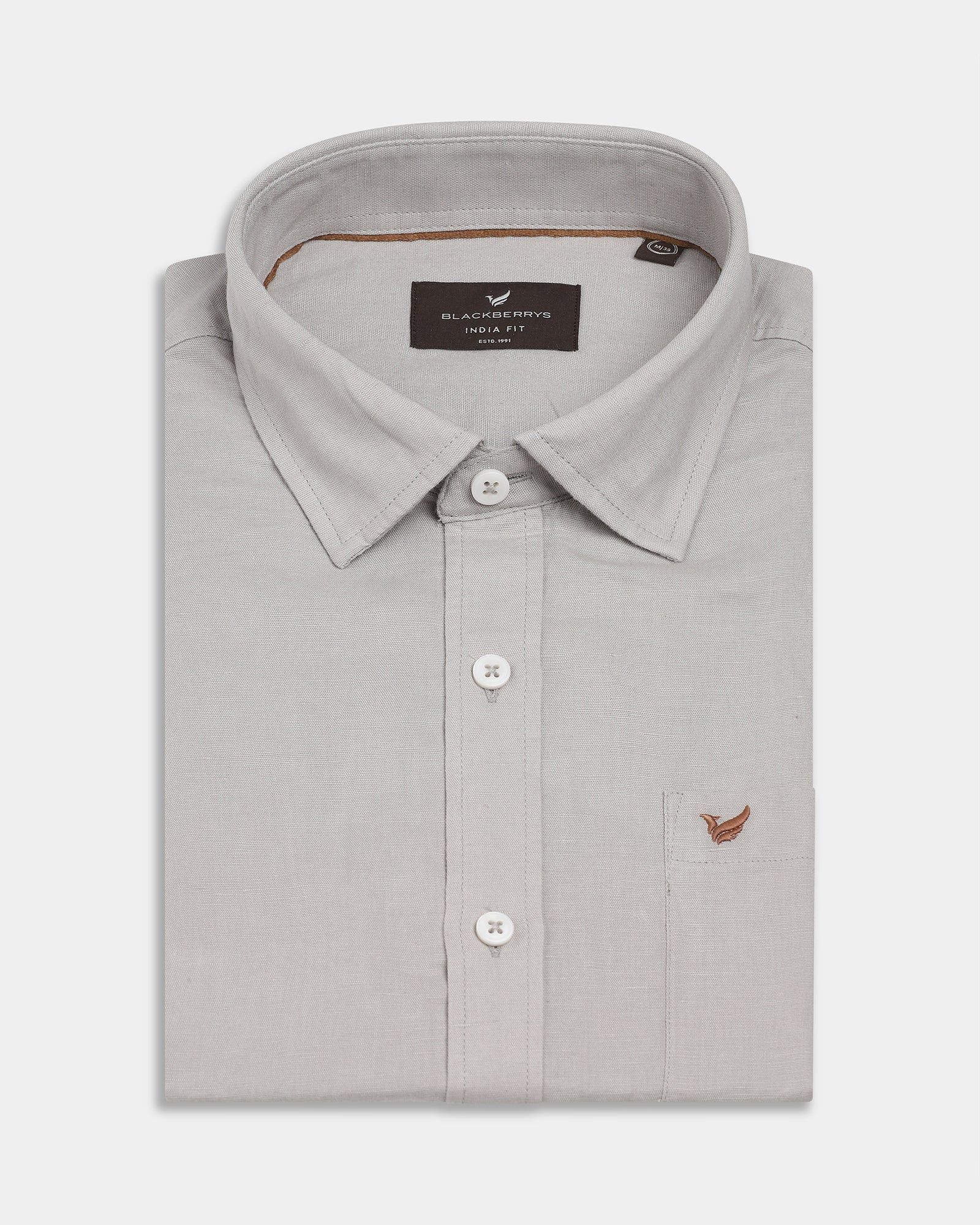 Light Grey Linen Solid Shirt - Cleo