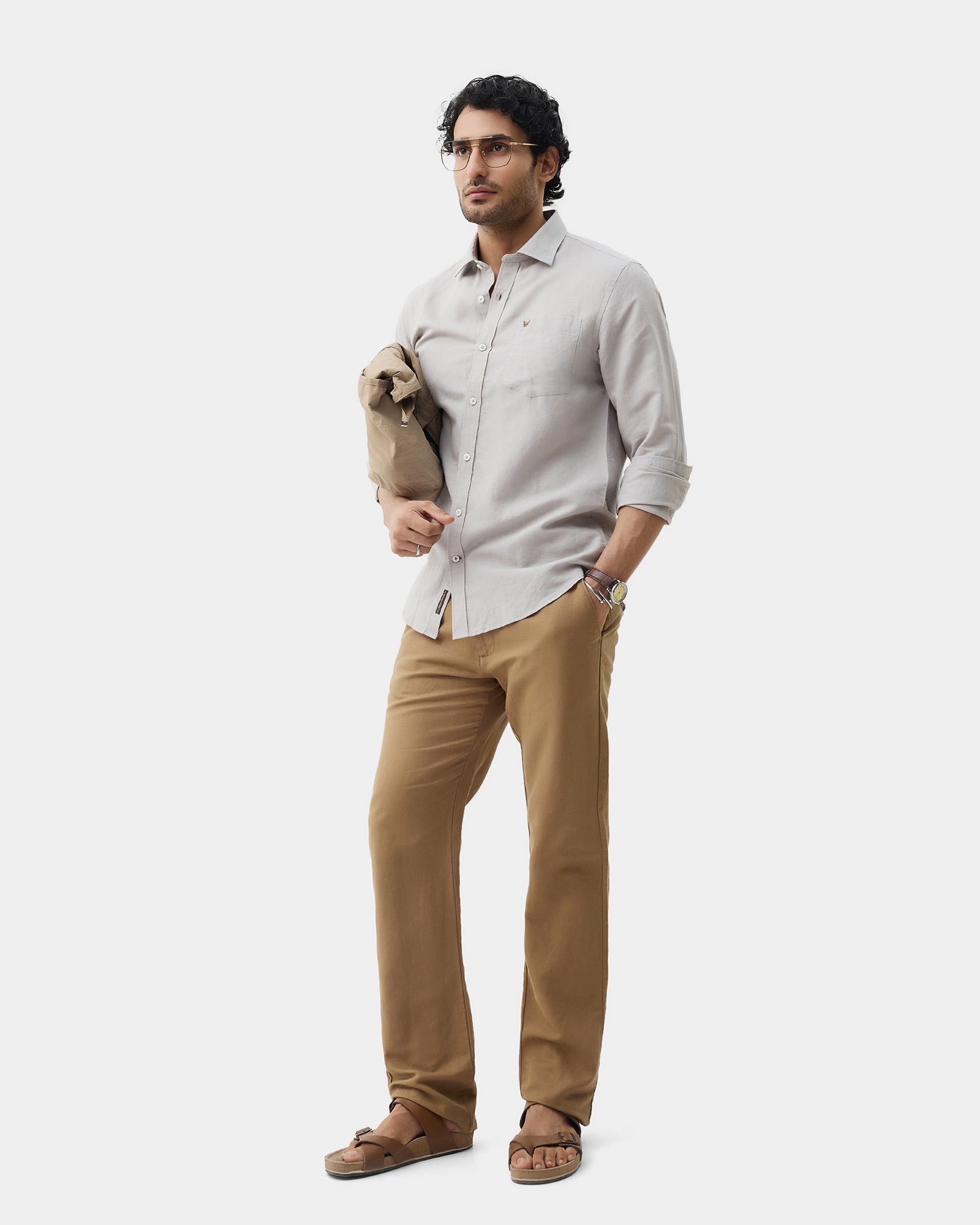 Light Grey Linen Solid Shirt - Cleo