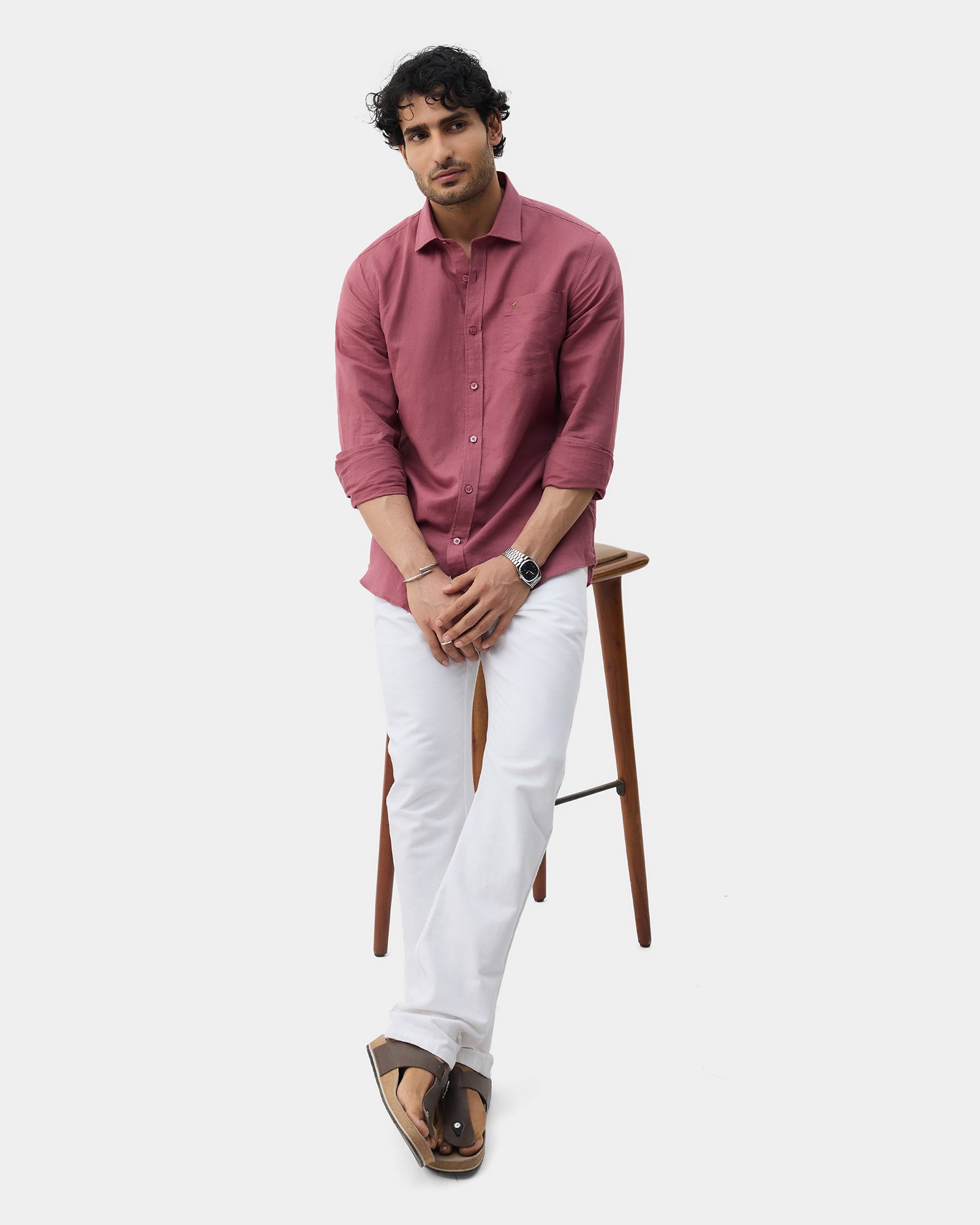 Pink Linen Solid Shirt - Cleo