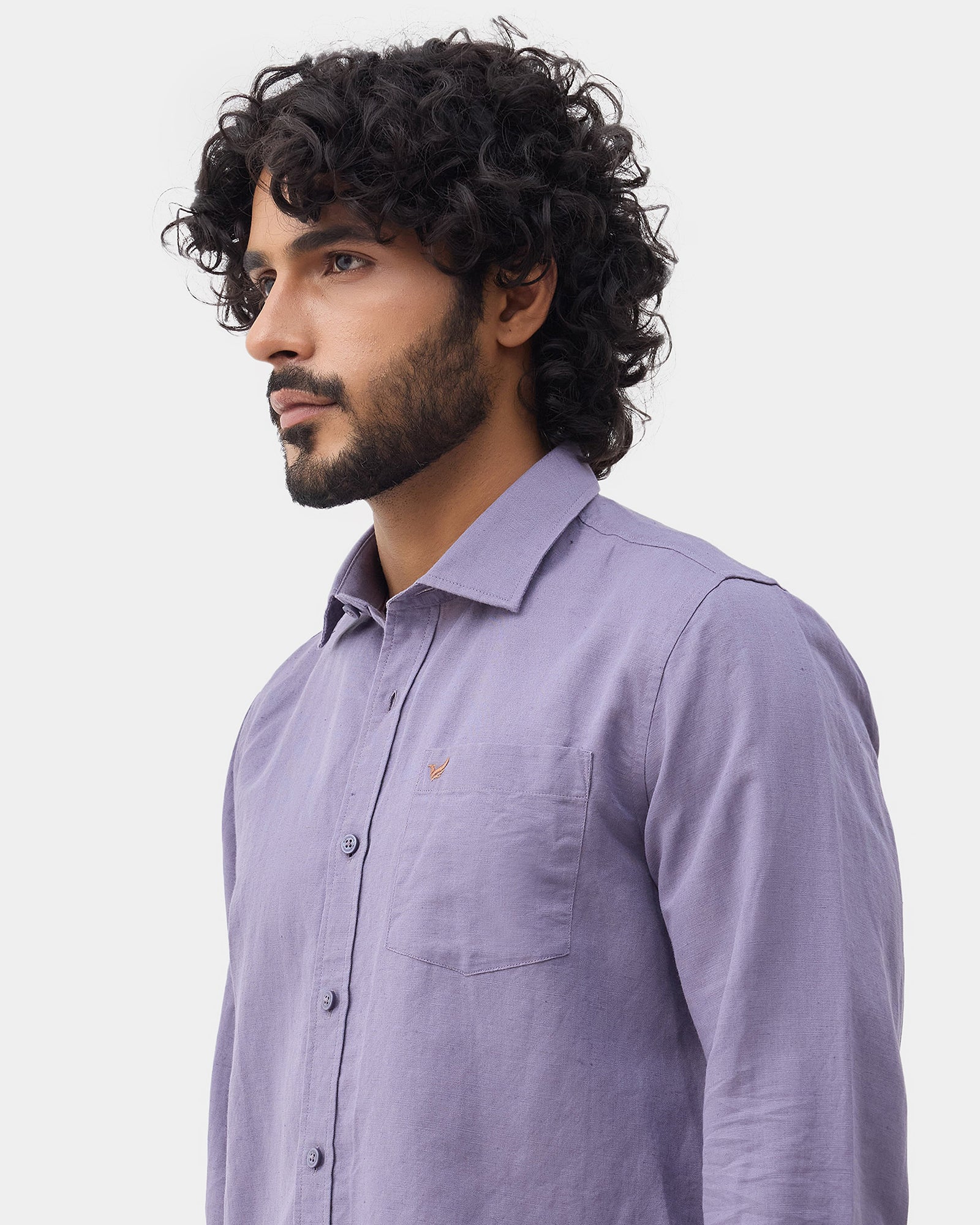 Purple Linen Solid Shirt - Cleo