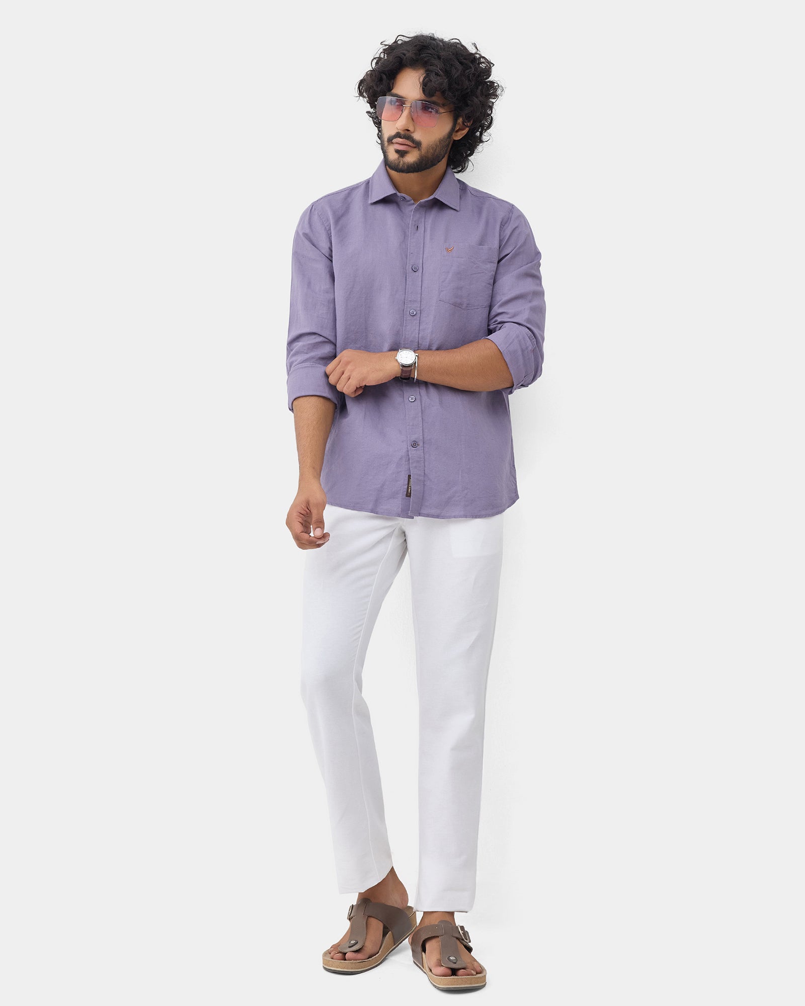 Purple Linen Solid Shirt - Cleo