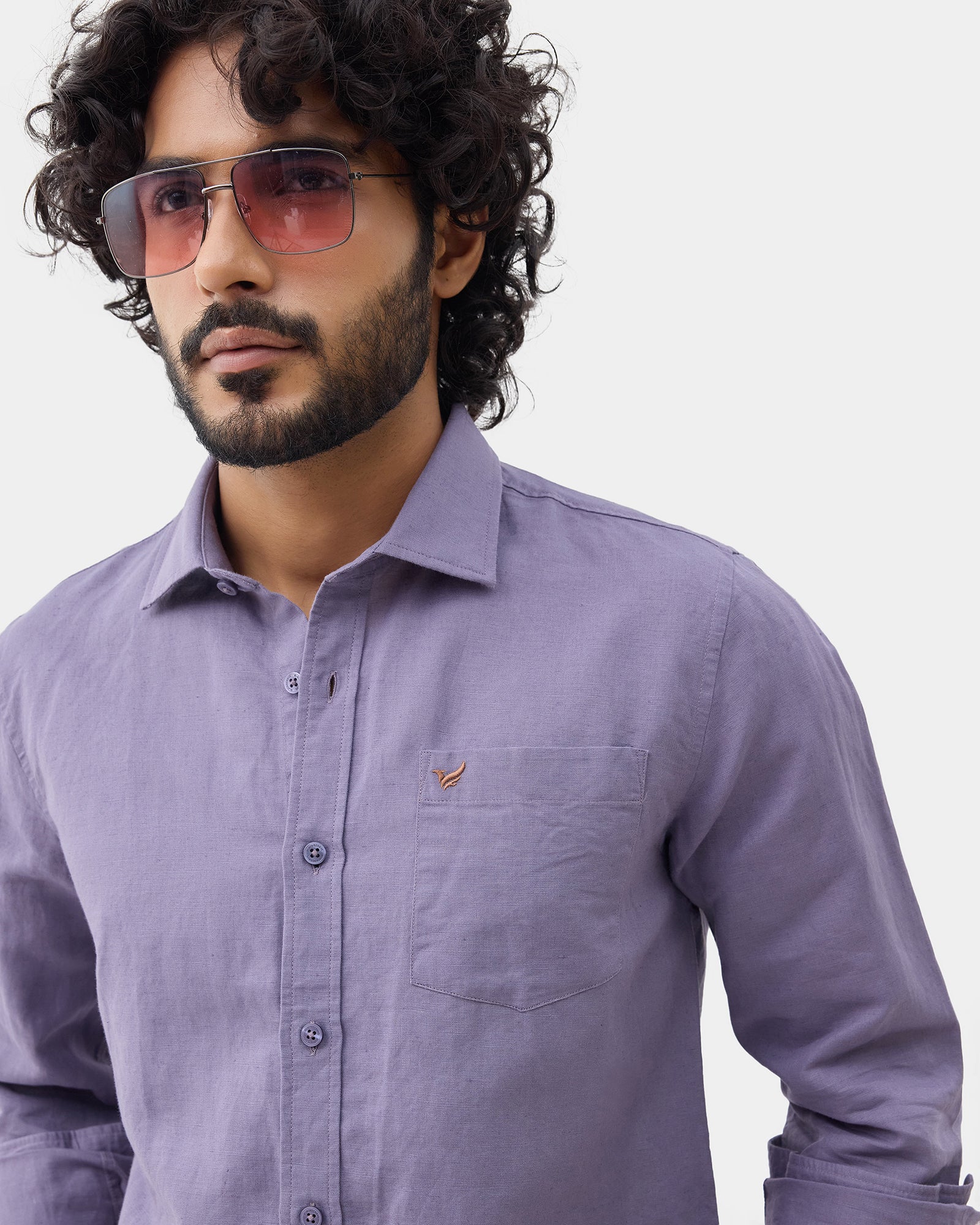 Purple Linen Solid Shirt - Cleo