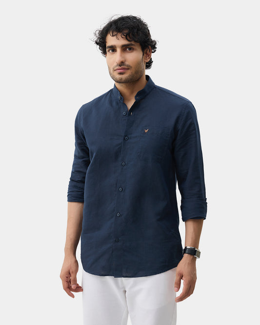 Navy Linen Solid Shirt - Cleo
