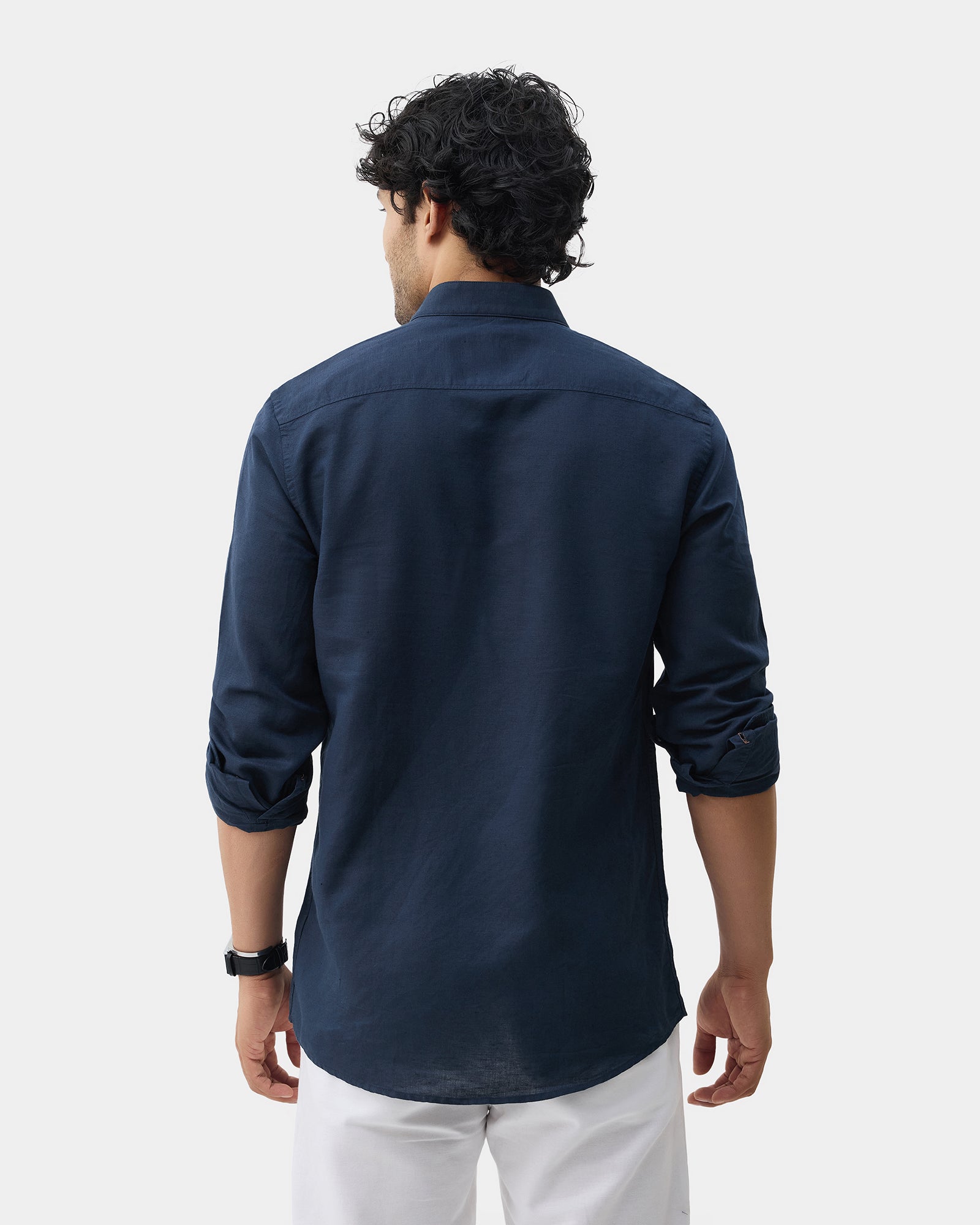 Navy Linen Solid Shirt - Cleo