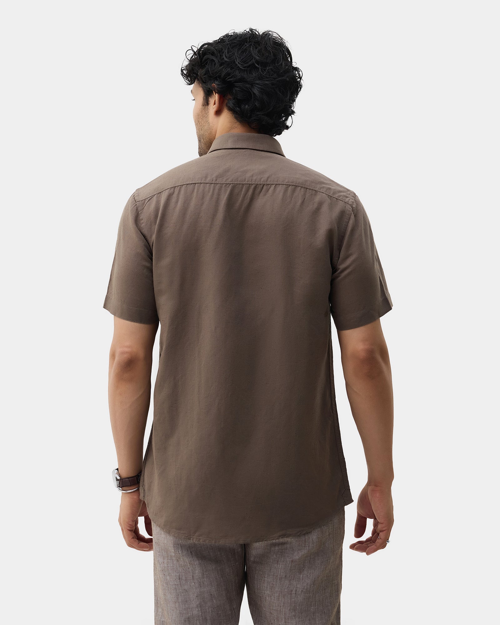 Brown Half Sleeve Linen Solid Shirt - Cleo