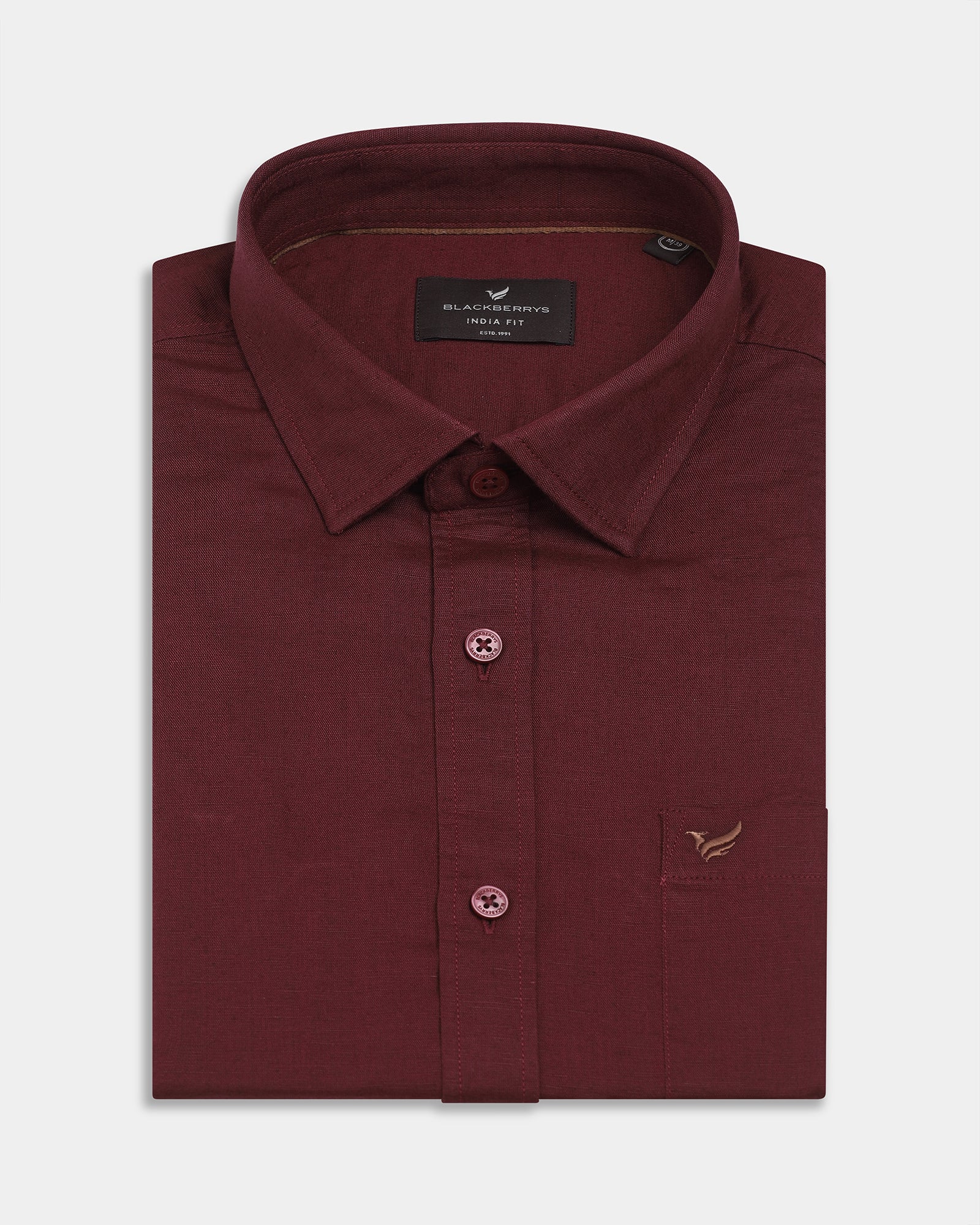 Wine Red Half Sleeve Linen Solid Shirt - Cleo