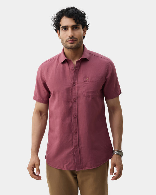 Pink Half Sleeve Linen Solid Shirt - Cleo