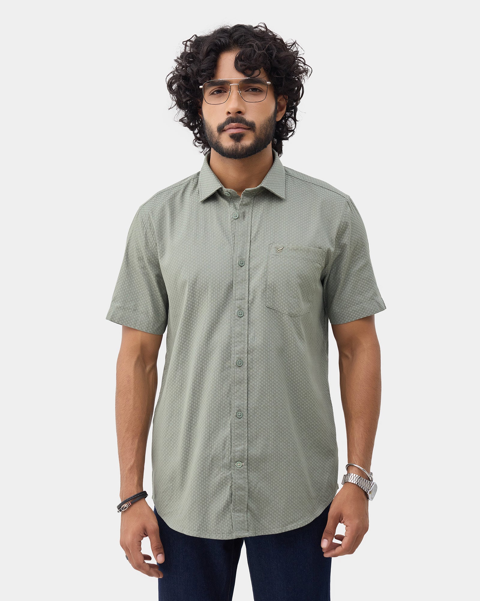 Green Textured Shirt - Jemy