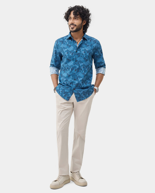 Mid Blue Printed Shirt - Zykos
