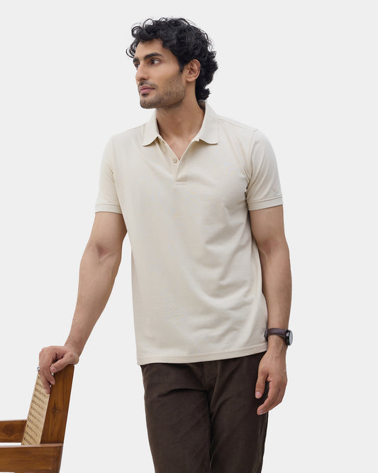 Almond Beige Textured Polo - Lina