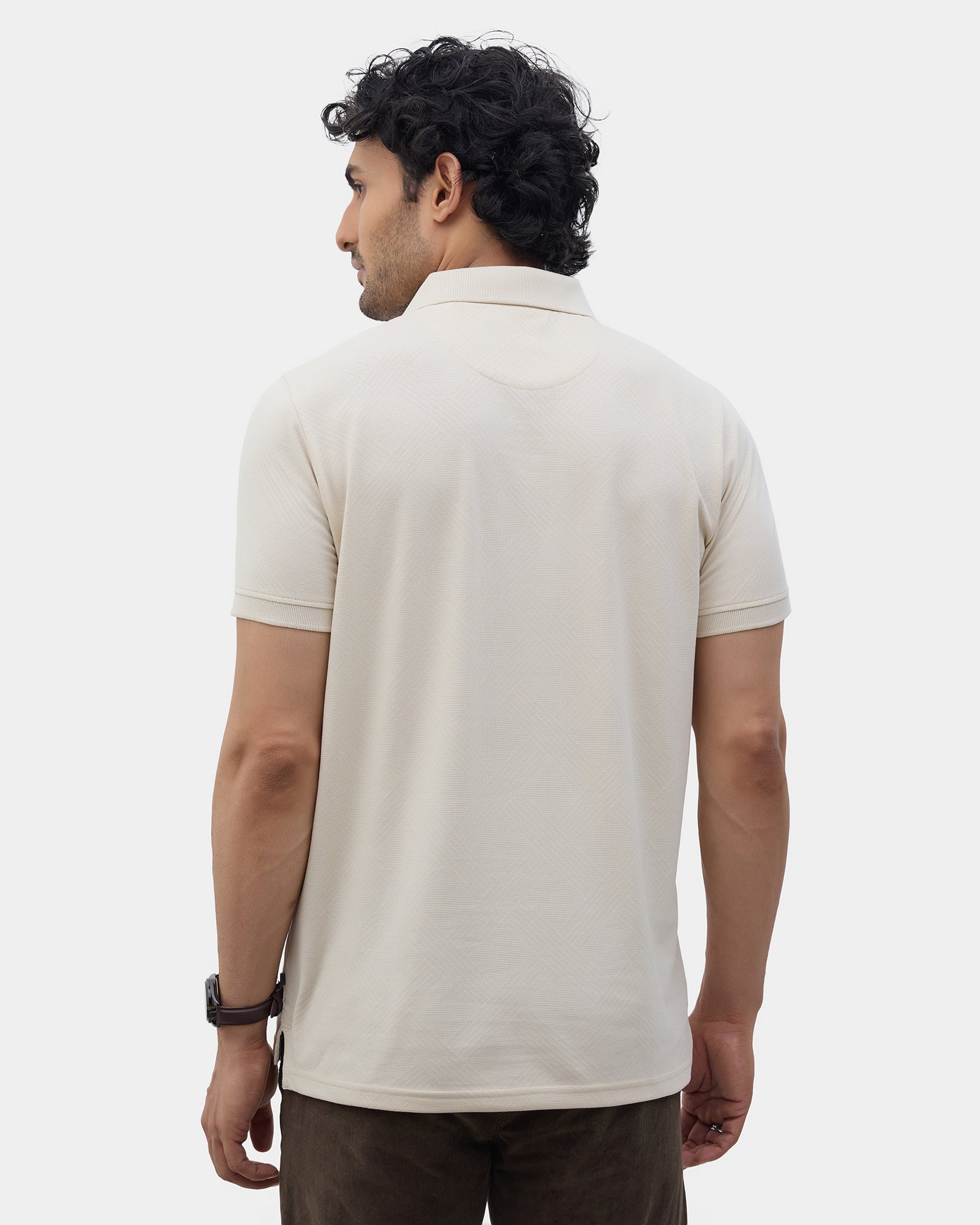 Almond Beige Textured Polo - Lina