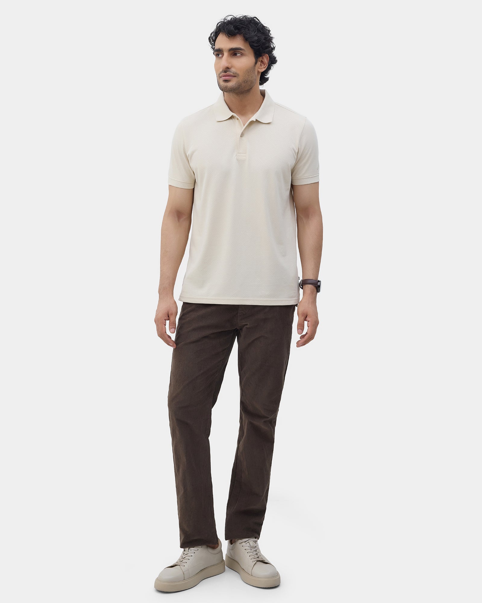 Almond Beige Textured Polo - Lina