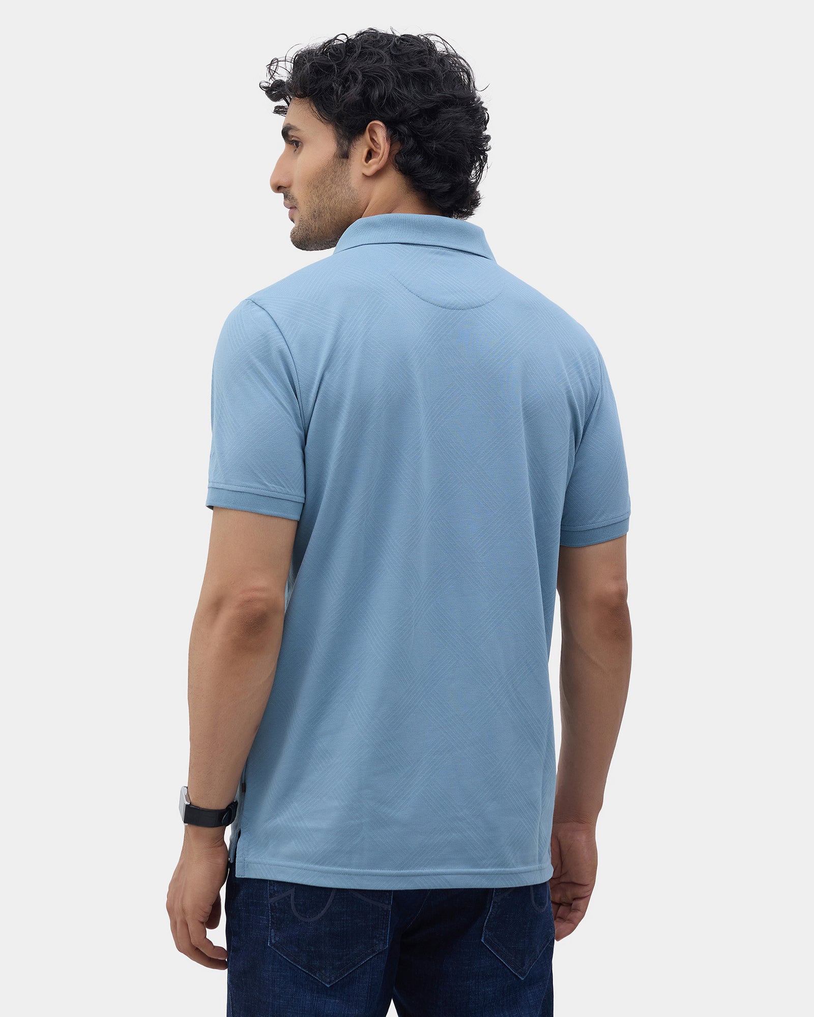 Blue Textured Polo - Lina