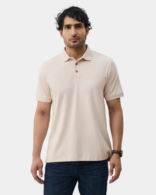 Almond Luxe Beige Solid Polo - Toll