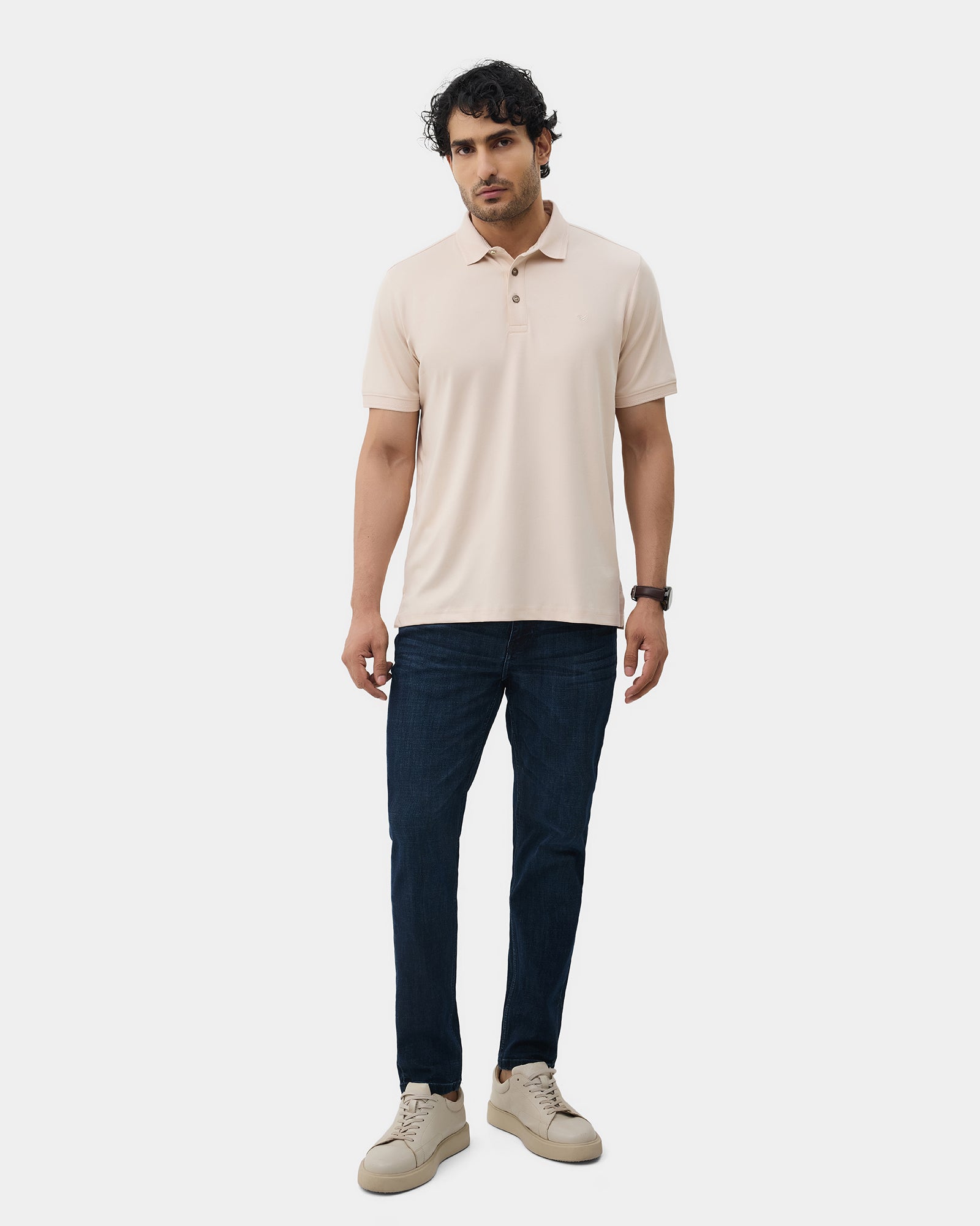 Almond Luxe Beige Solid Polo - Toll