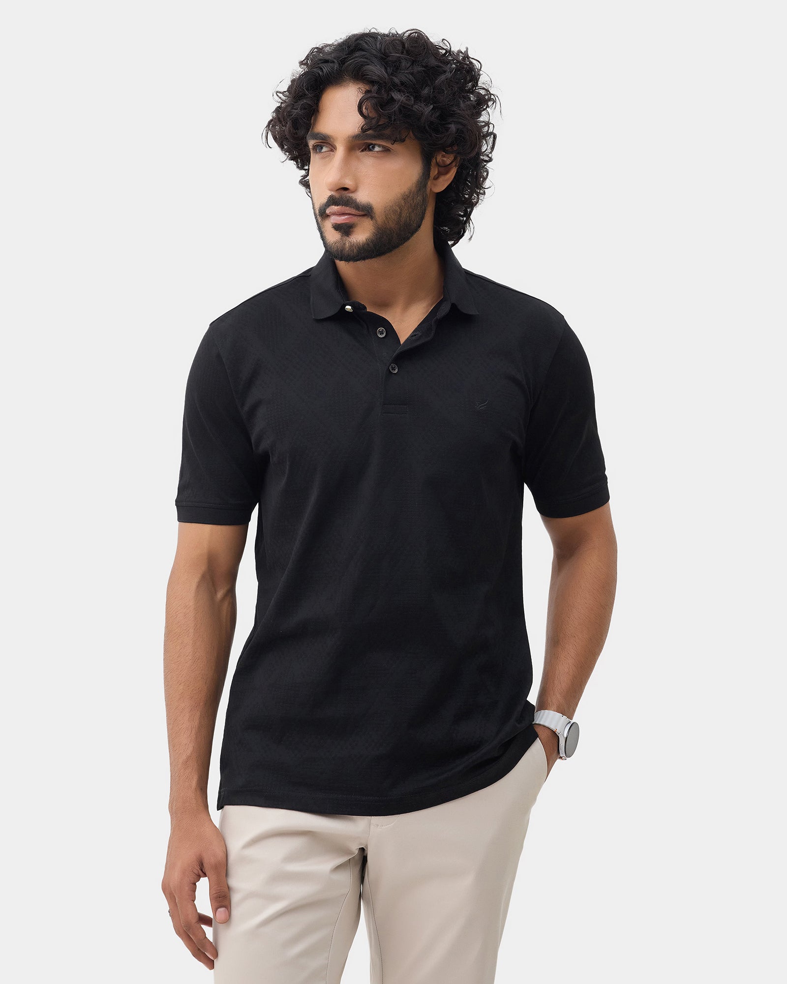 Black Textured Polo - Min Jun