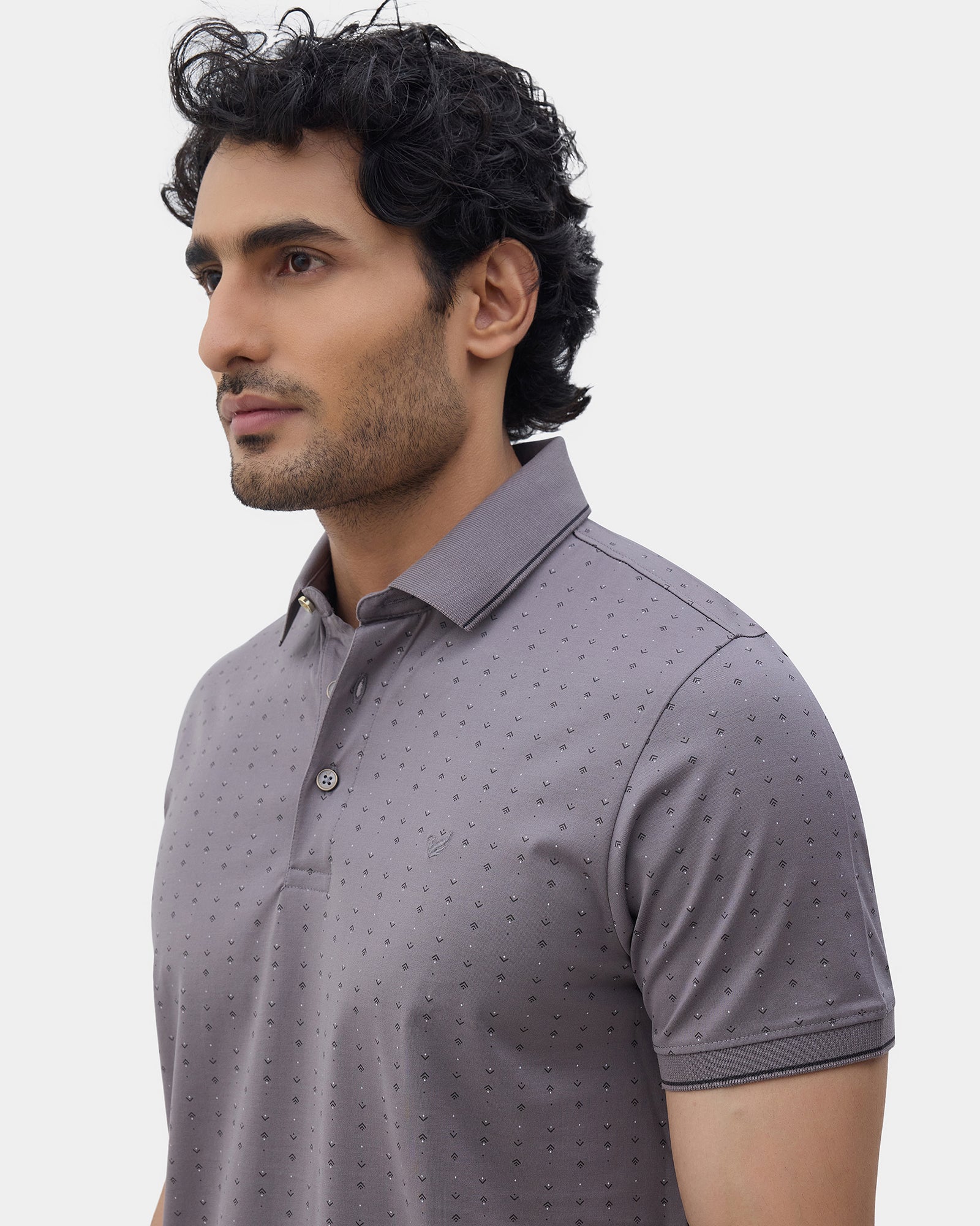 Front Gray Printed Polo - Kima