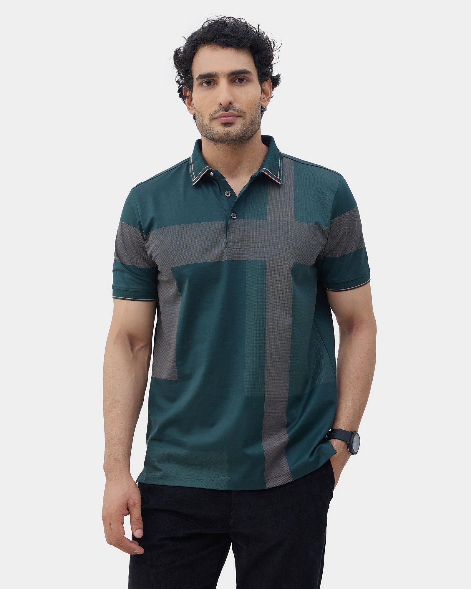 Dark Green Printed Polo - Muki