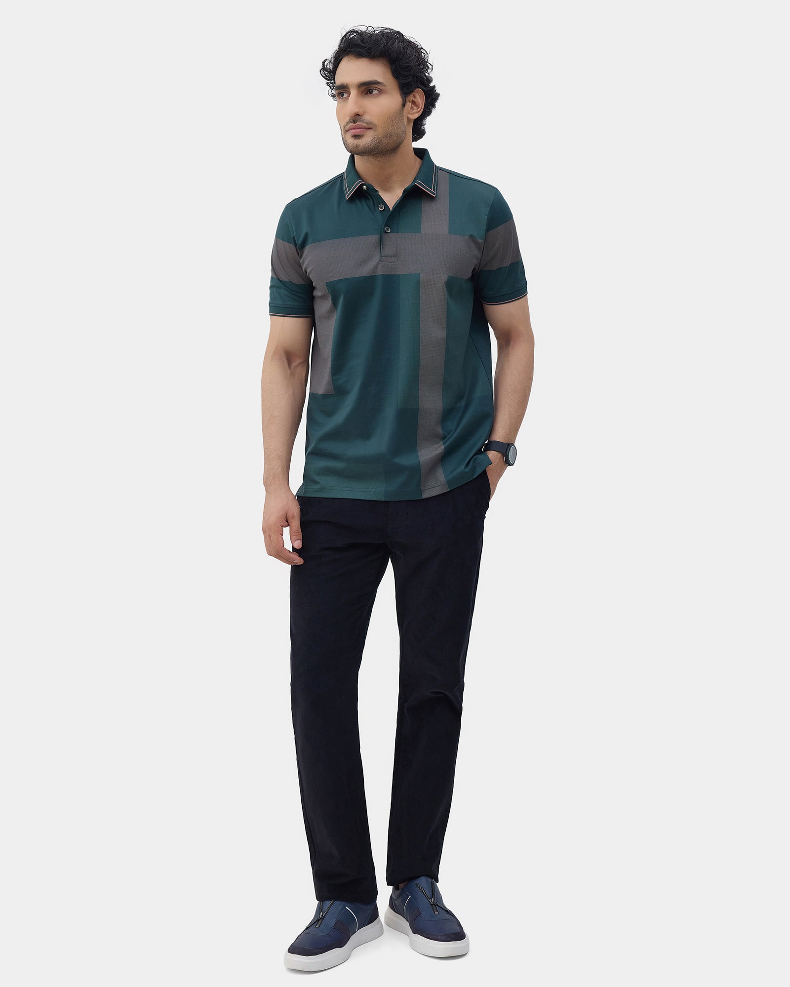 Dark Green Printed Polo - Muki
